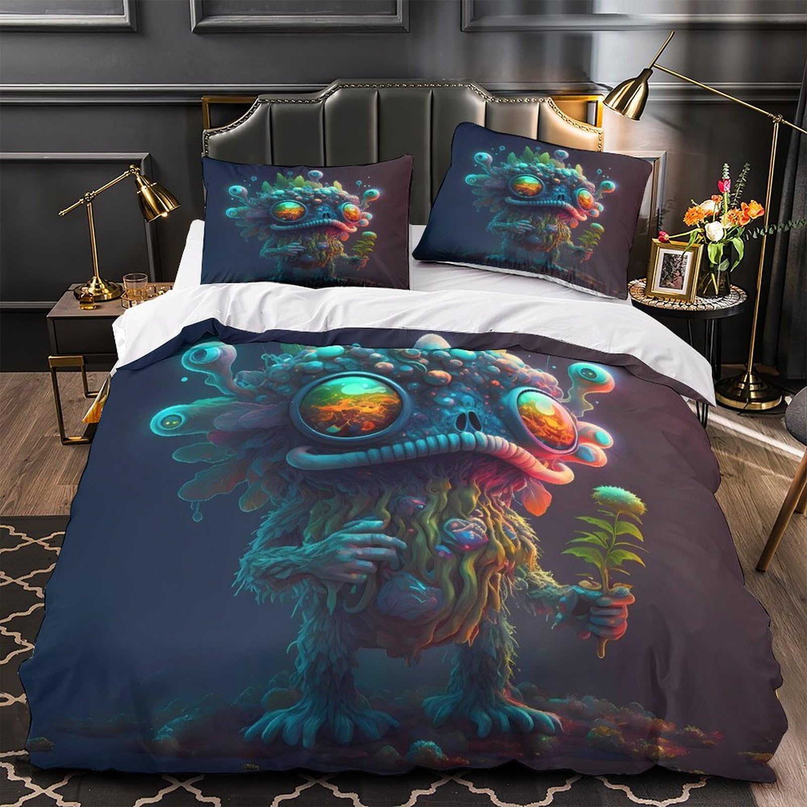 Housse de couette 3D anti-décoloration microfibre respirante 220x240