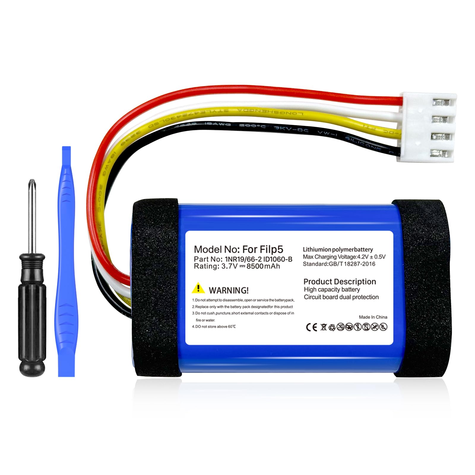 OHZHAO 8500mAh Replacement Battery for JBL Flip 5, Part No: 1INR19/66-2 ID1060-B, 2025 Upgrade High Capacity 3.7V Battery for Flip 5 Bluetooth Speaker