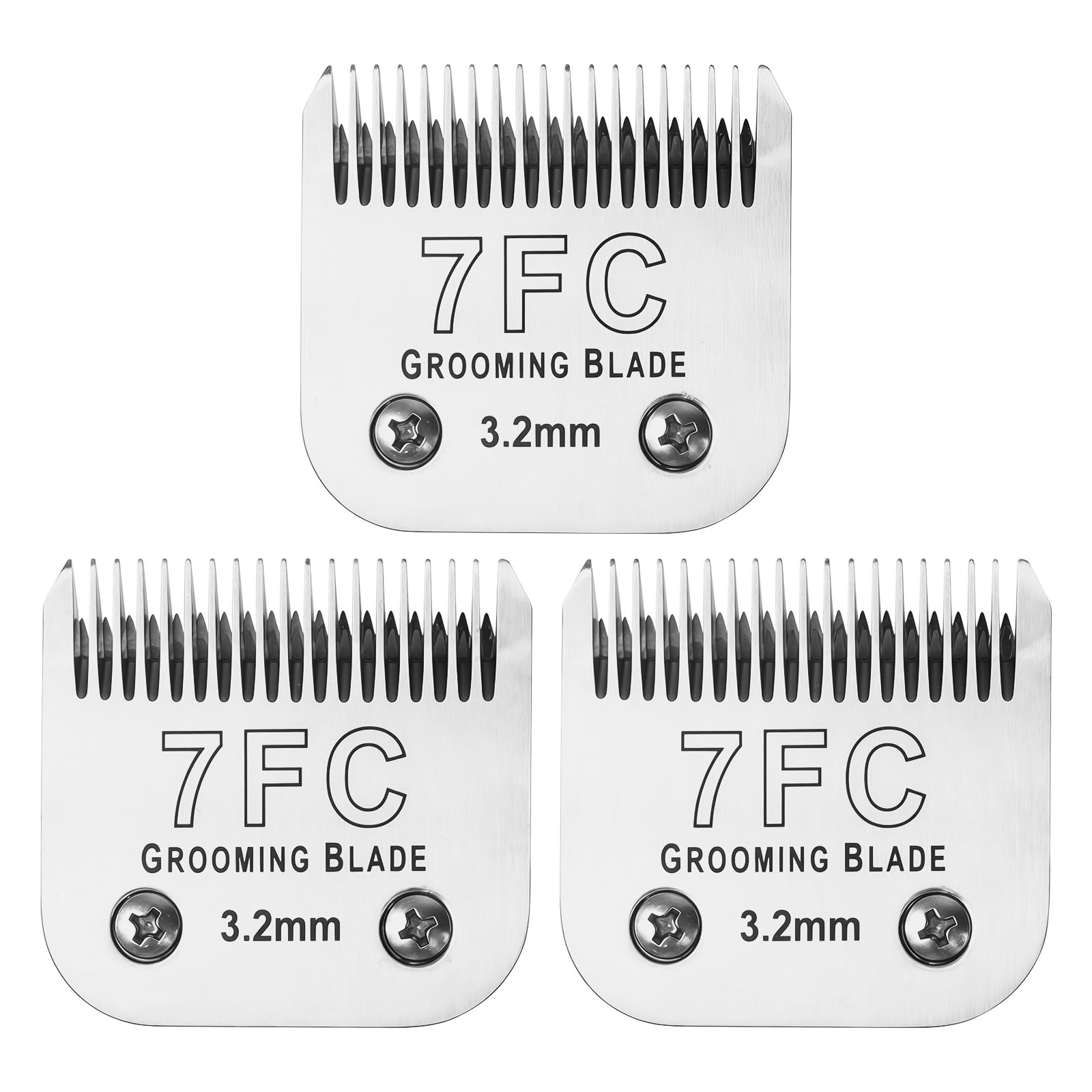 MEMIRY 3 Pcs Size 7FC Detachable Dog Grooming Blades, Compatible with Andis, Oster A5, Wahl KM10 Series Clippers, Cut Length 3.2mm, Silver (7FC 3.2mm, 3Pcs)