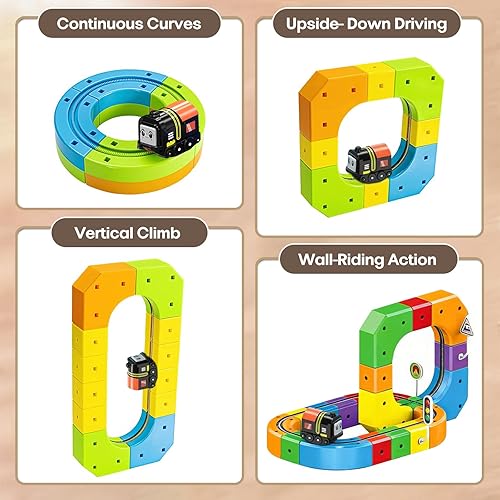 Miniatura 3 de Juego de tren eléctrico, pista de carreras flexible 3D que desafía la gravedad, kit de construcción de automóviles motorizados para niños de 3 a 8