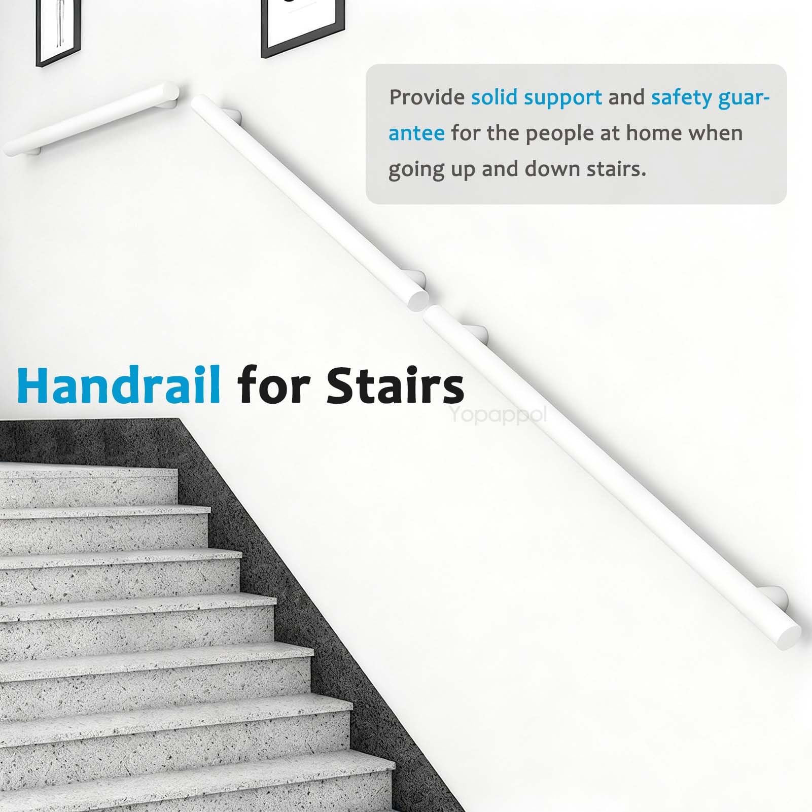 Kit di Supporto per corrimano per Scale in Acciaio Inox da 1, 2, 3, 4, 5, 6 Metri, Barra di Sicurezza per Scale a Muro, corridoio, Villa, Edificio, Loft (90 cm)
