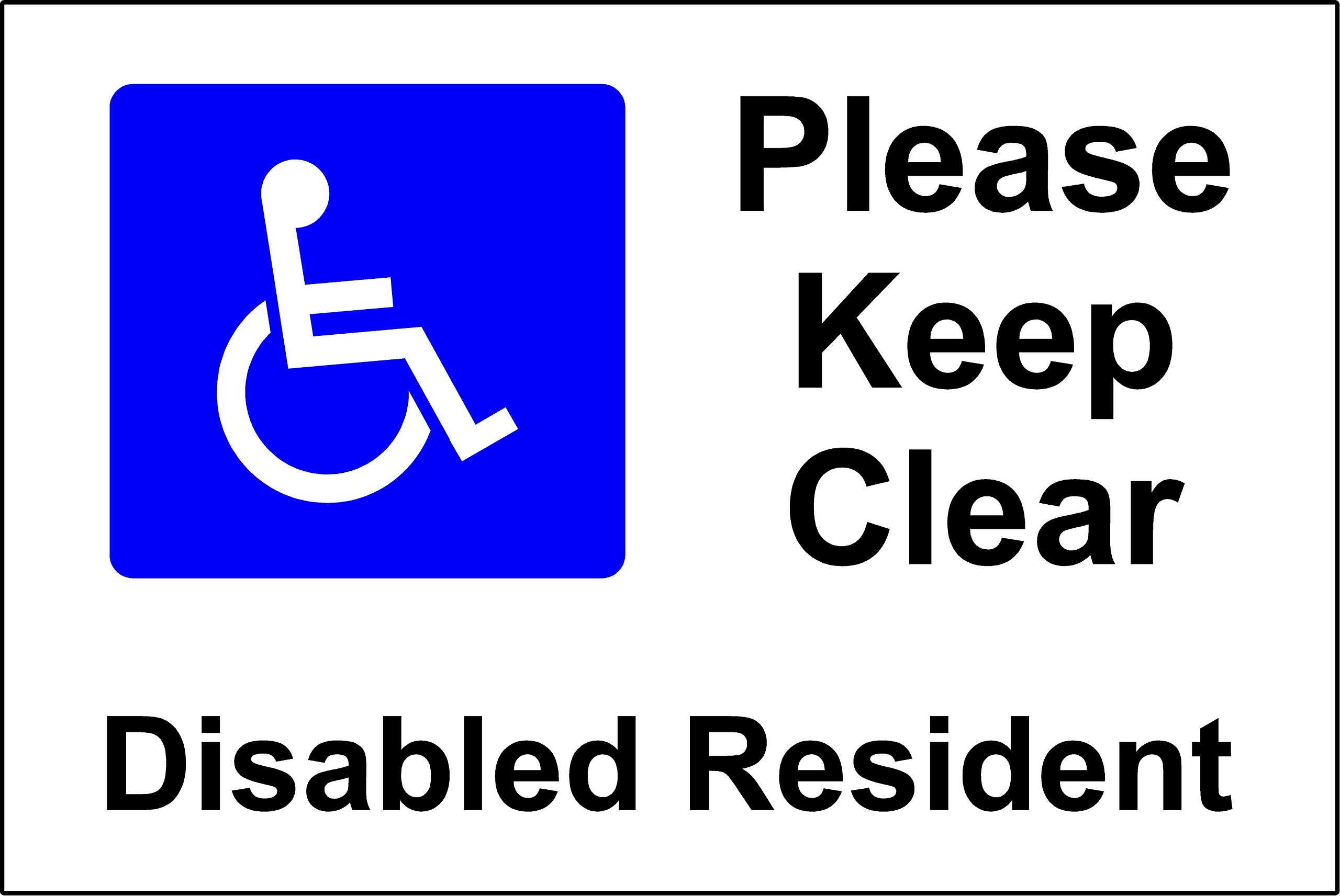 Kpcm Display Ltd Black Disabled Resident Please Keep Clear Rigid Sign A4 300X200mm