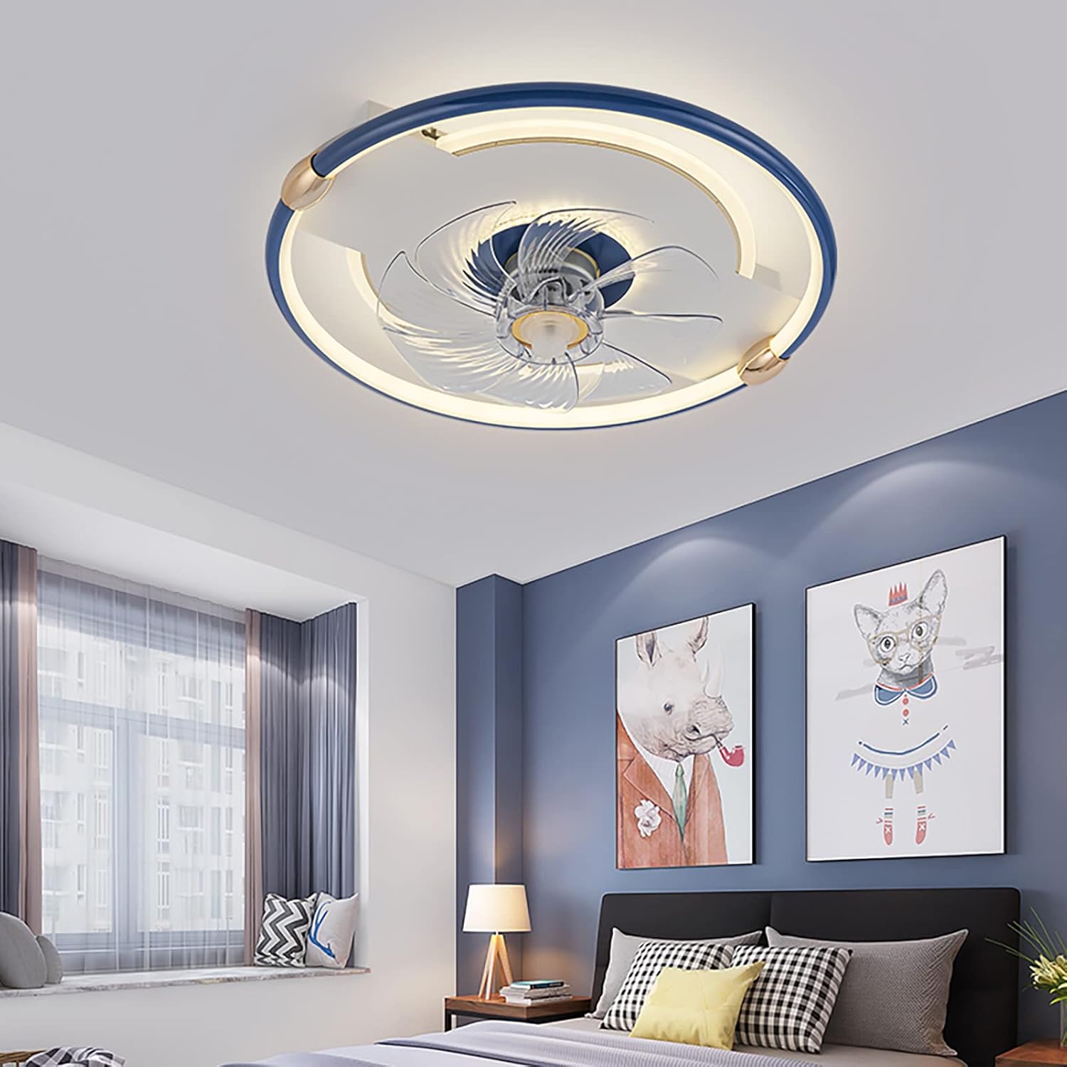 YUEGOO Ceiling Fans with Lamps,Ceiling Fans with Lights and Remote Ceiling Fan with Led Light Ceiling Fan with Light and Remote Ceiling Fan with Lighting Led Light Ceiling Fan/Blue