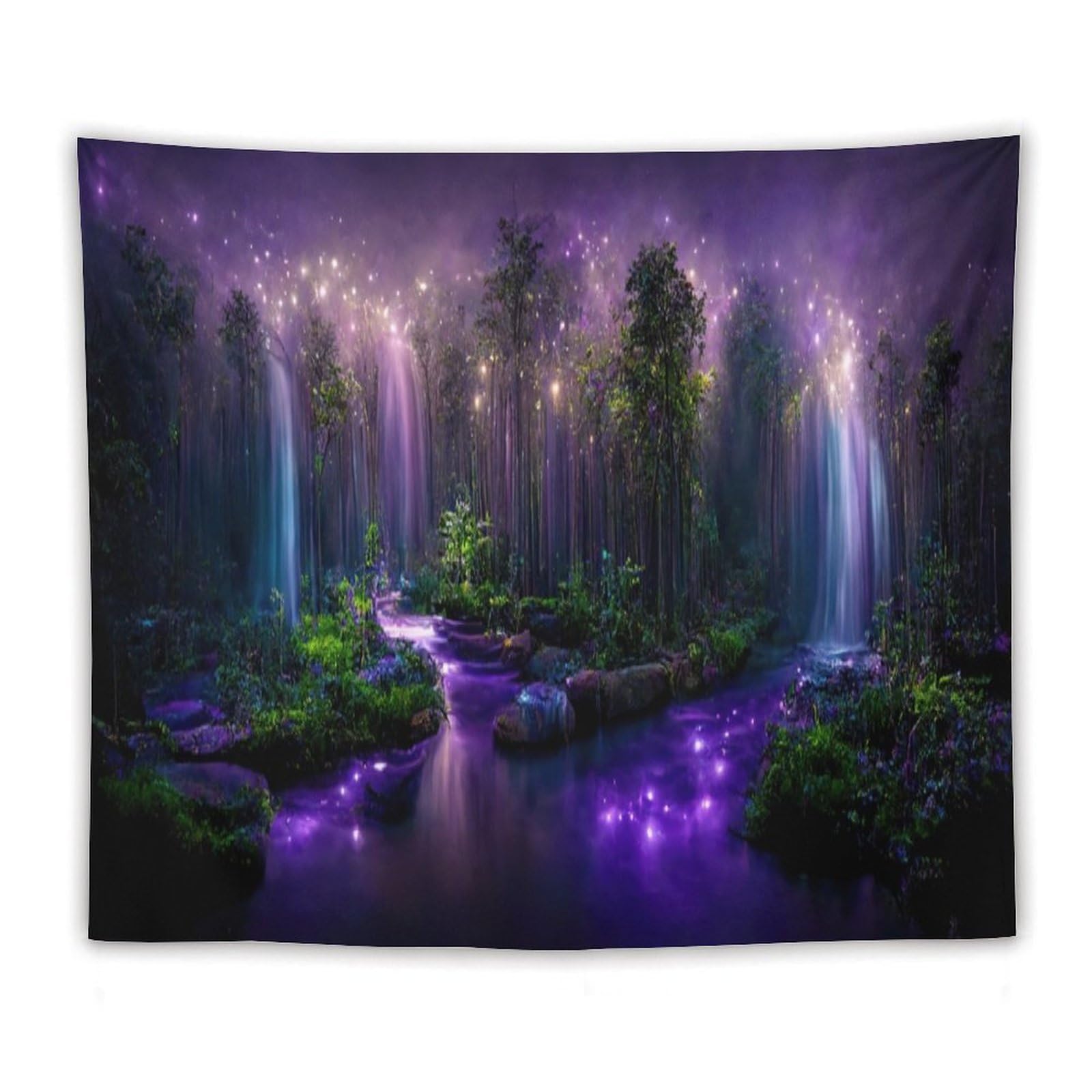 HZOHNAGO Forest Tapestry Fantasy Night Purple Flower Waterfall Printed Wall Tapestry Wall Hanging for Bedroom Living Room Dorm 60" L x 50" W