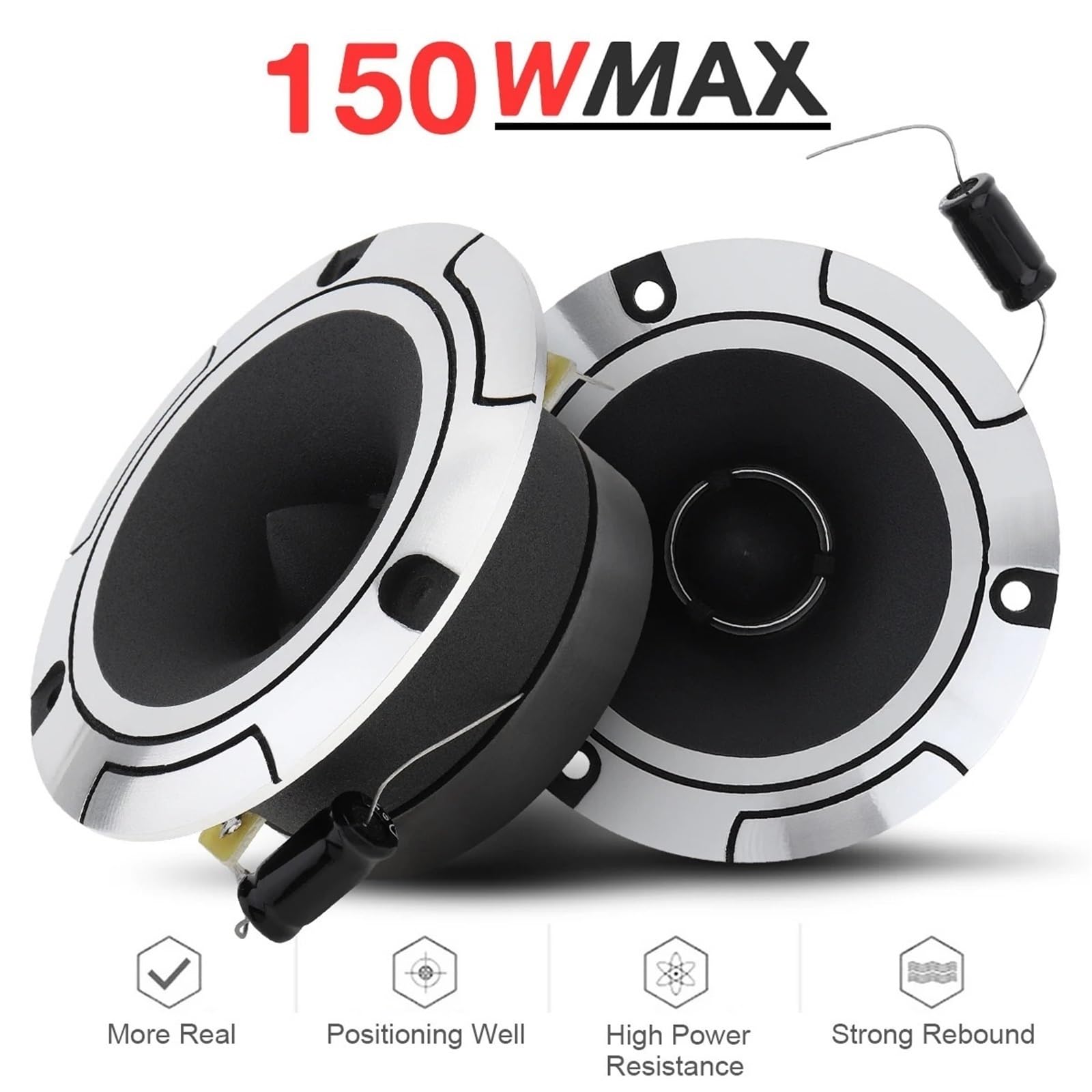 Tweeters para Coche 2 tweeters de Bala de Aluminio de 4 Pulgadas, 150 W, 6 ohmios, con Condensador para estéreo de vehículo, Modificado. Altavoces de Coche