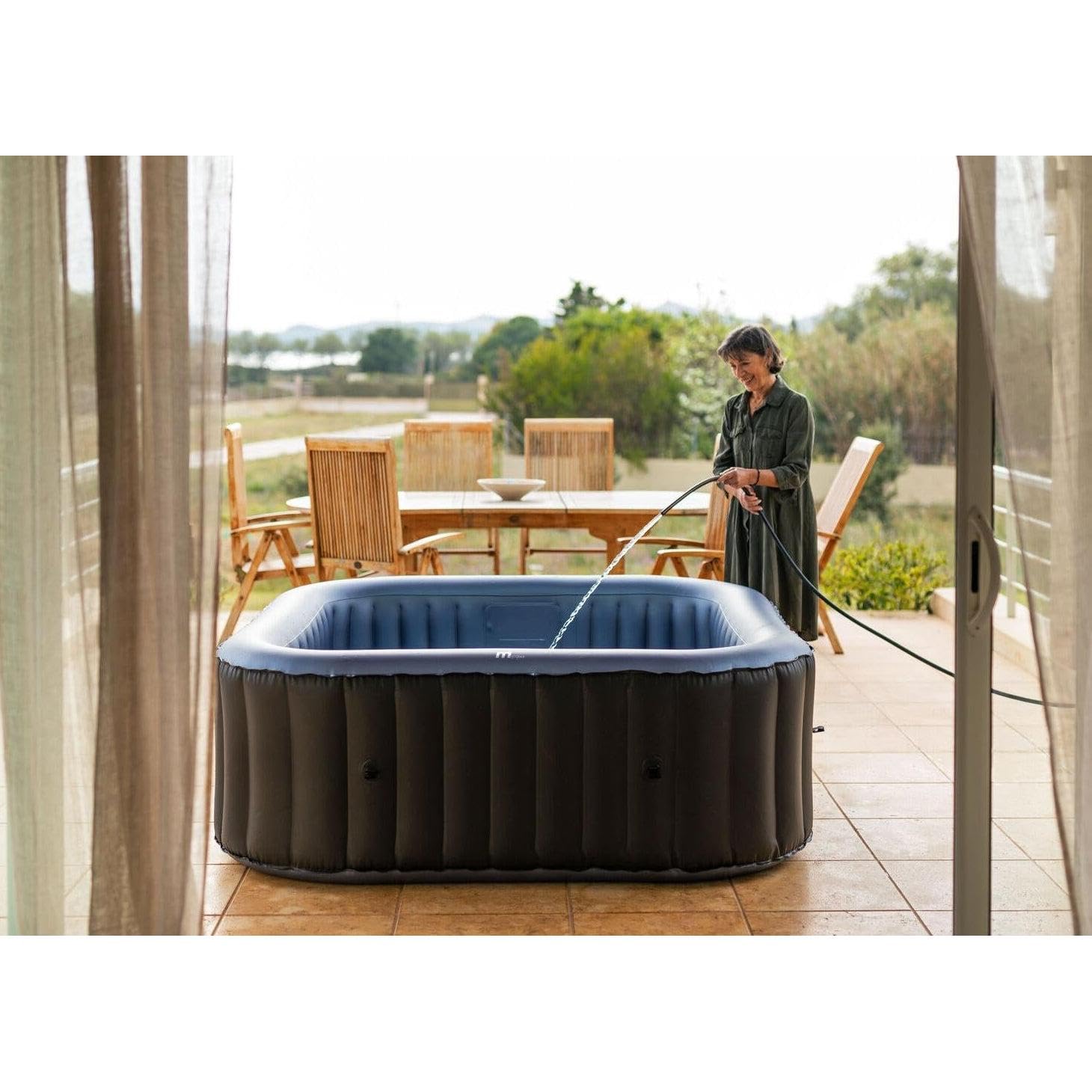 MSpa Tekapo SPA Hinchable Cuadrado 4 Personas con hidromasaje Air Jet, calefacción, filtración Inteligente, ozono y desinfección UVC