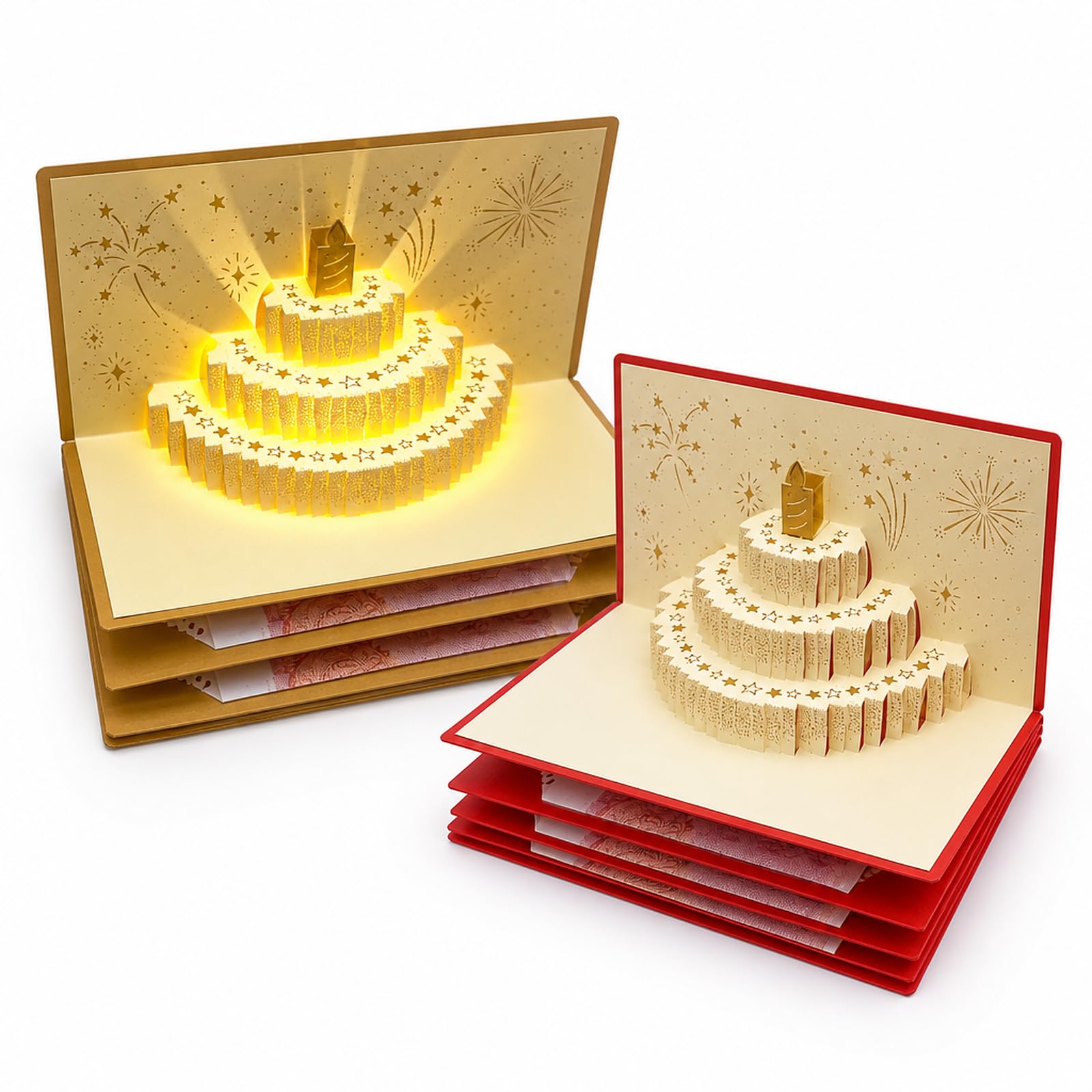 2PCS Money Wallets Cash Gift Envelopes,Money Envelopes Set - Red & Gold