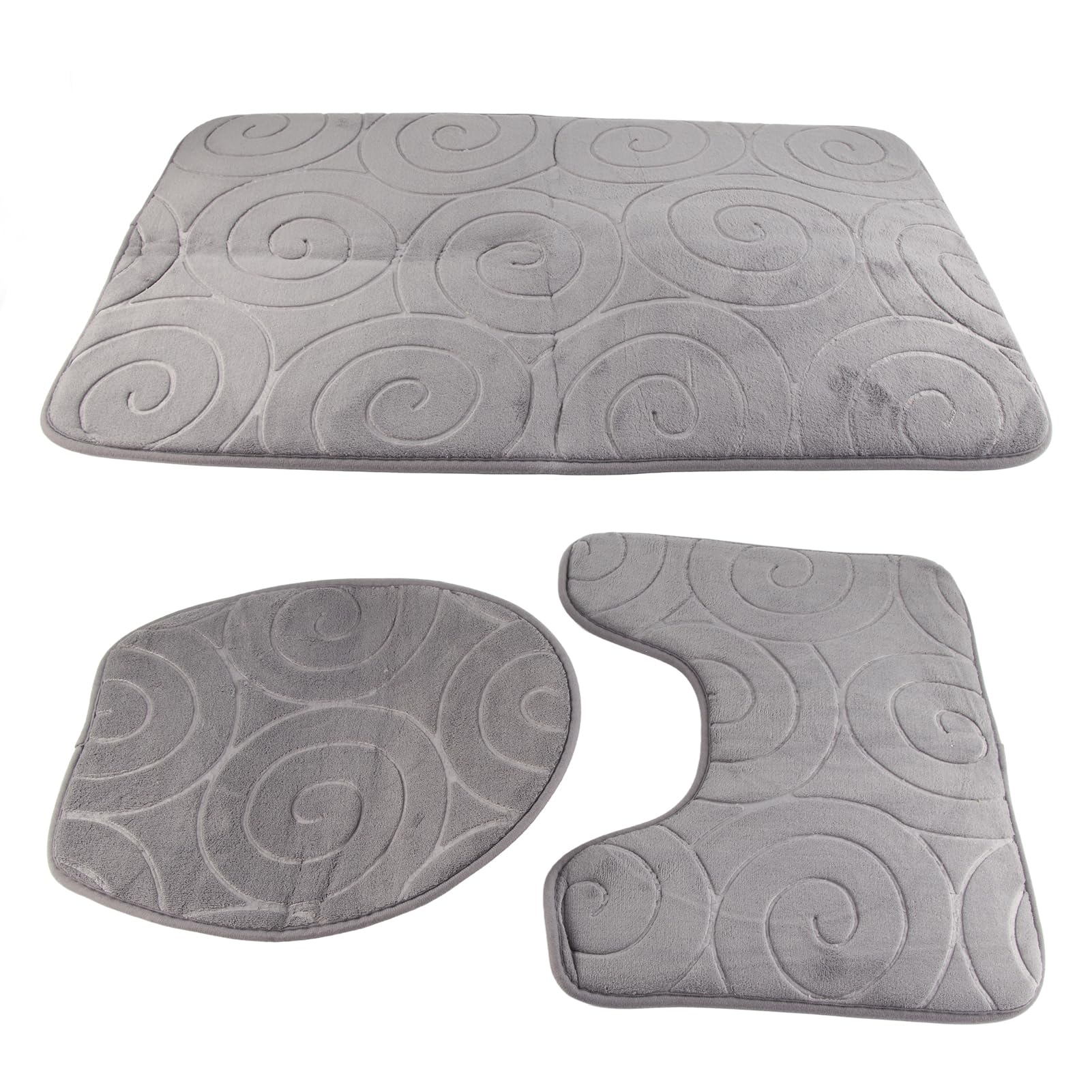 Set di 3 tappetini da bagno in memory foam, motivo pietre, antiscivolo, tinta unita, tappetini da bagno per lato vasca da bagno, grigio