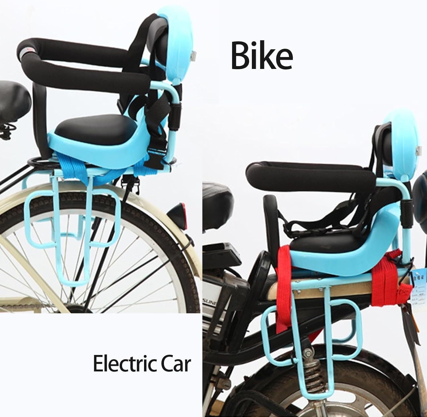 Bicycle Rear Child Seat Kids Bike Seat,Removable Thickened Cushion and Backrest,Four Point Safety Belt,with Guardrail and Pedals,for 6 Months to Years Old