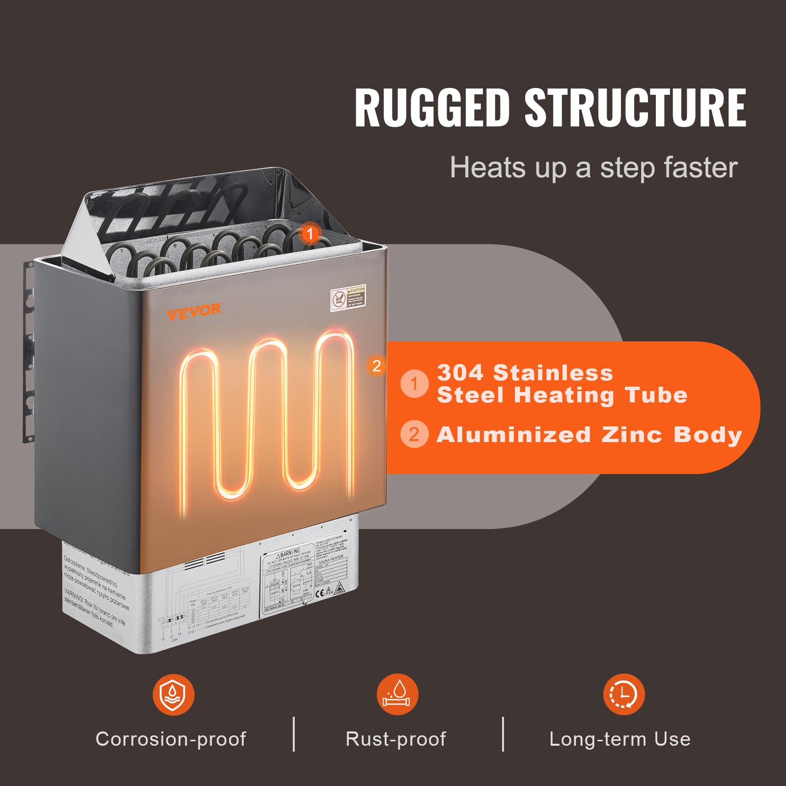 VEVOR Stufa per Sauna Stufa Elettrica per Sauna 6 kW, Riscaldatore Portatile per Sauna Interno/Esterno 400 V 3 N con Timer da 3 Ore con Regolatore Digitale Uso Domestico 5-9 m³ Spa Commerciale Hotel