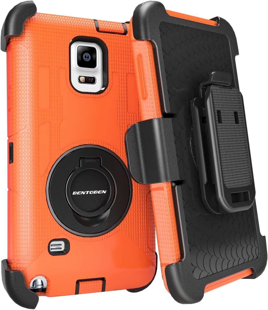 BENTOBEN Holster Case for Galaxy Note 4, Rotating Kickstand Belt Swivel Clip Hybrid Shockproof Rugged Silicone Case for Samsung Galaxy Note 4, Orange