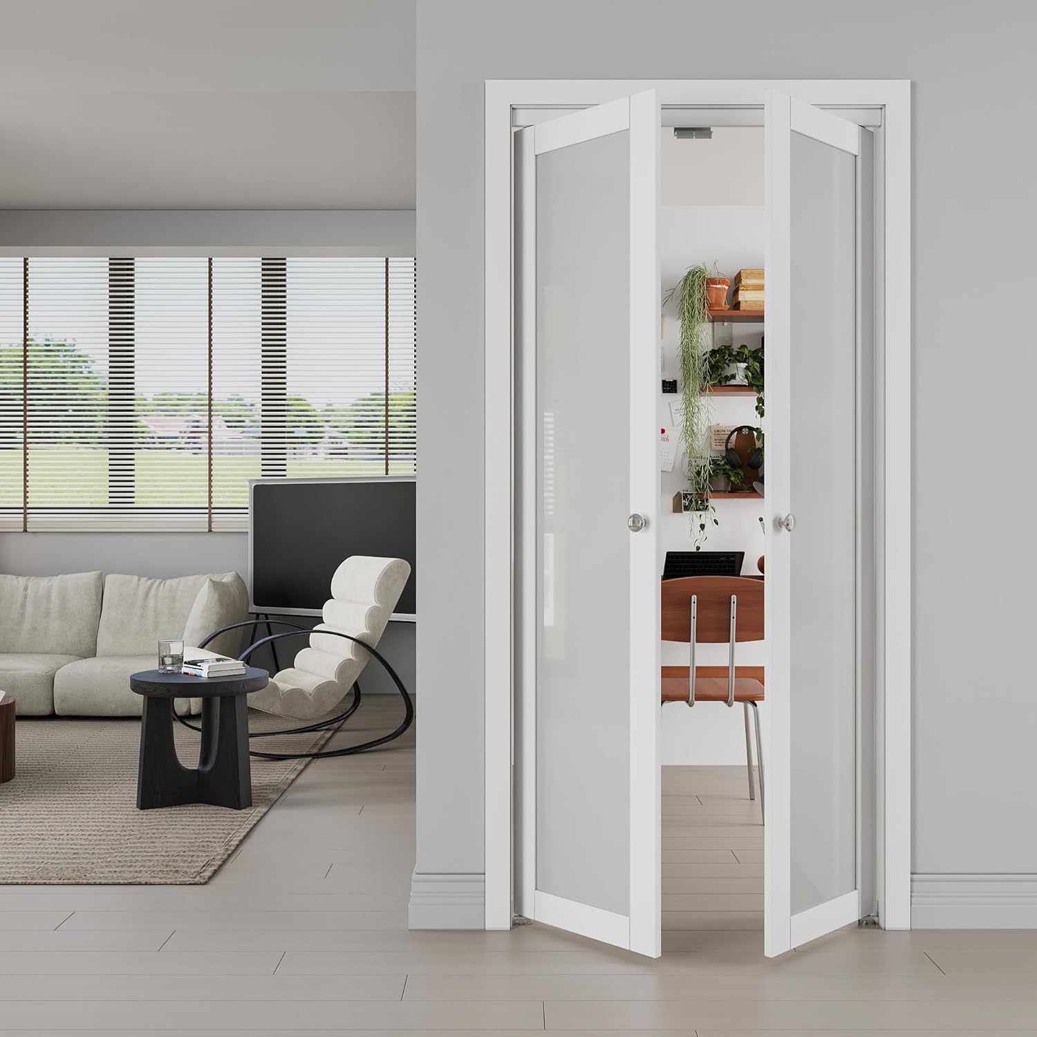 36"x80" French Pivot Door, Double Frosted Glass Panels & Hardware Kit, Interior Pantry/Laundry/Closet Door, Solid MDF Wood with Water-Proof PVC Surface French Doors, Easy Install, White