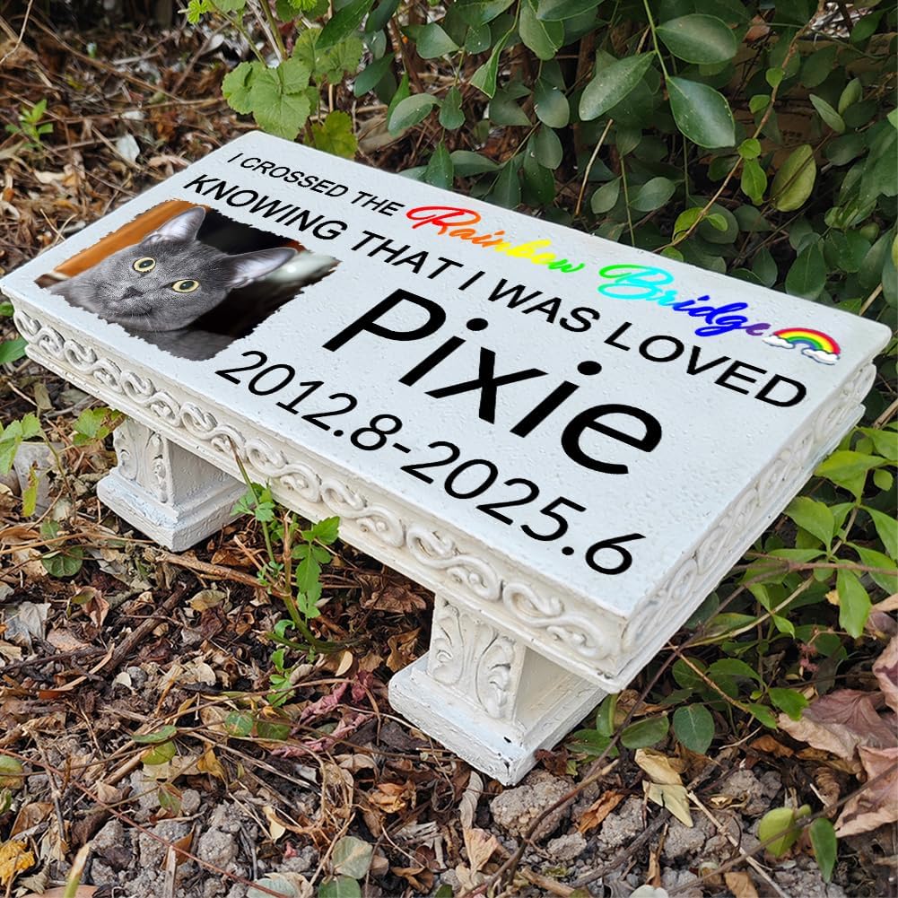 Personalized Memorial Bench for Pet, Custom Pet Memorial Stone with Colorful Photo, Pet Grave Marker Dog Headstone Cat Animal Tombstone, Loss of Pet Gifts, Human Memorial Garden Plaque (A)