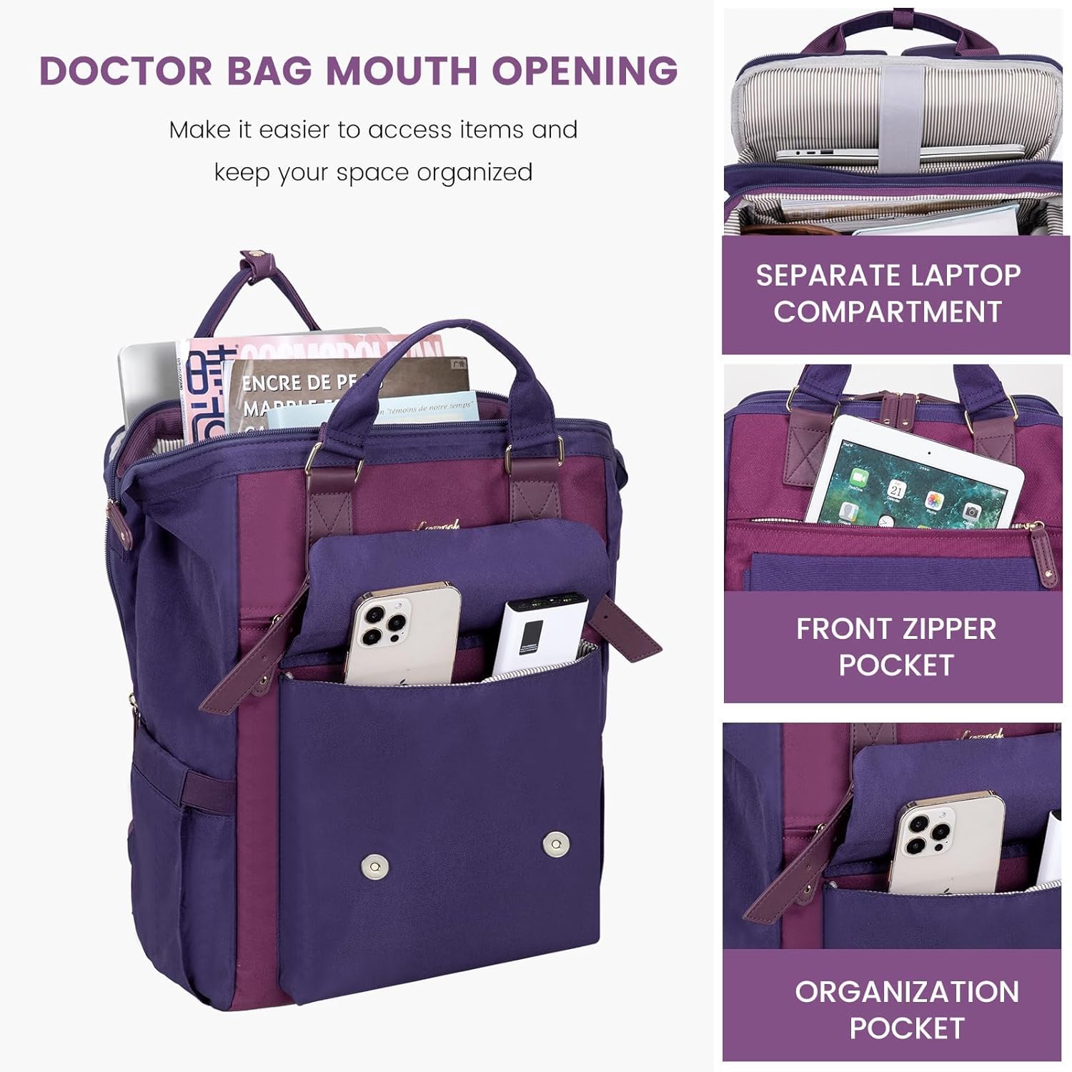 LOVEVOOK Laptop Backpack, Travel Bag with 17.3 inch Laptop Compartment, Water Resistant Teacher Nurse Doctor Work Bag, Anti-theft Daypack, Purple Blue - Image 4