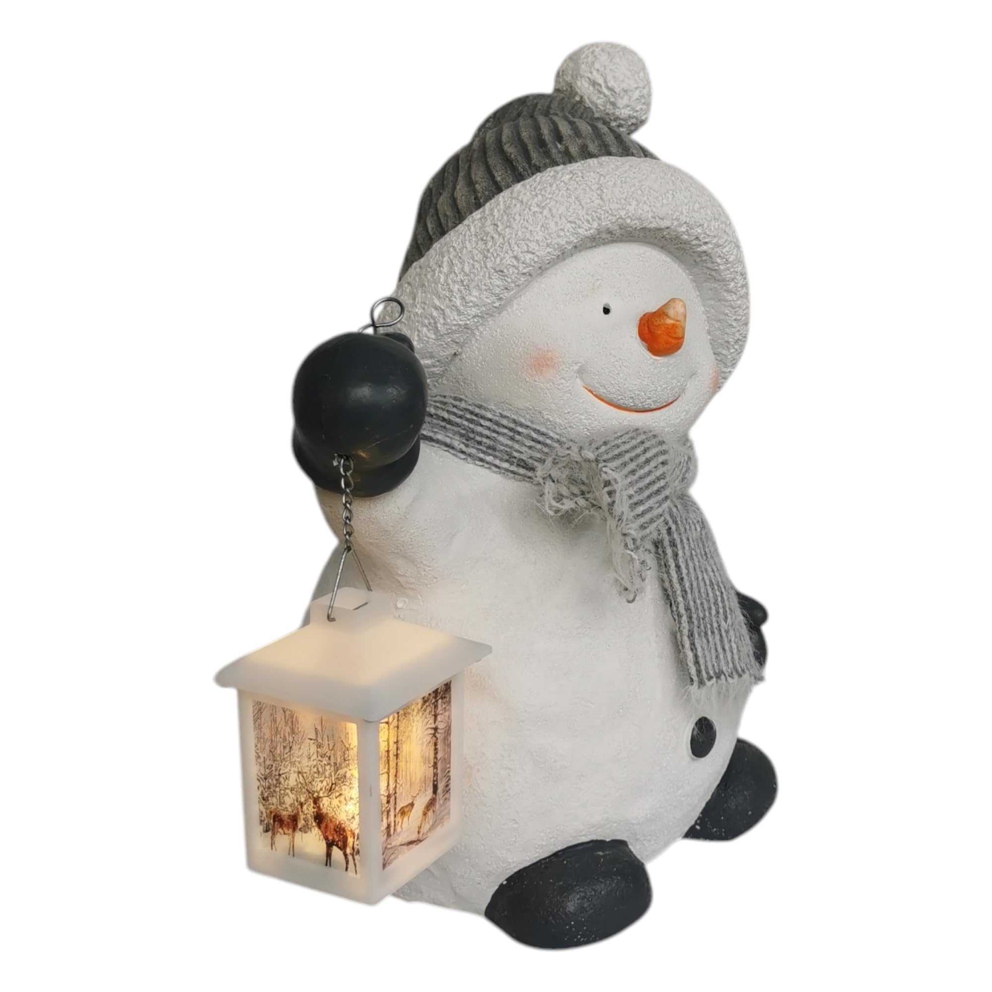 Schneemann Figur 37cm mit LED Laterne Weihnachtsdeko grau Weihnachten Advent Winter Deko groß