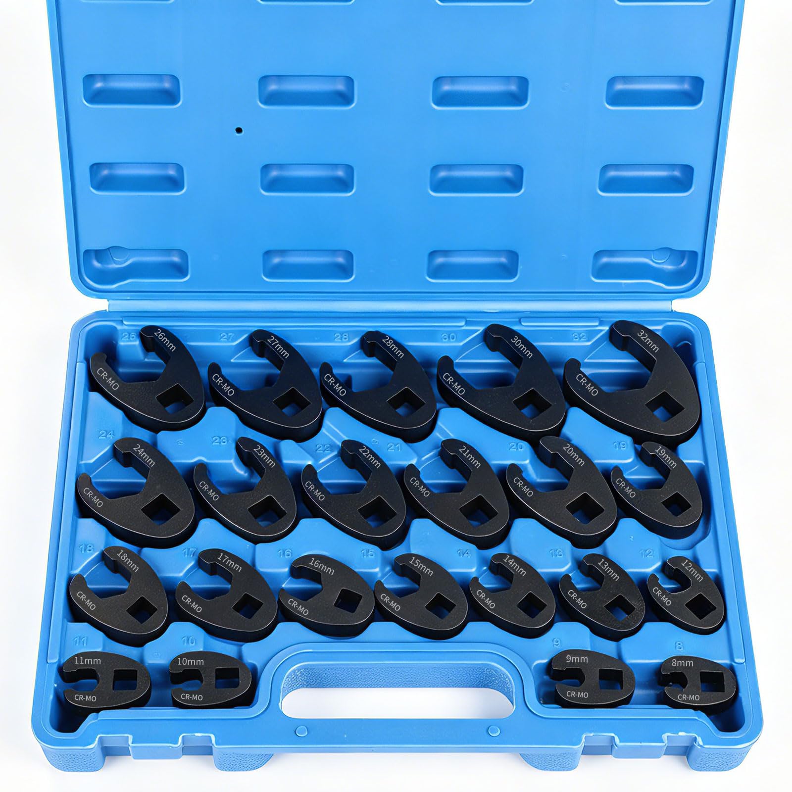 SWAWIS Juego de 22 Piezas Juego de Llaves de Pata de Gallo Accionamiento Cuadrado Externo 3/8" y 1/2" Pulgada Juego de Llaves Fijas 8-32mm Llaves Combinadas Crowfoot para Reparación Auto Freno