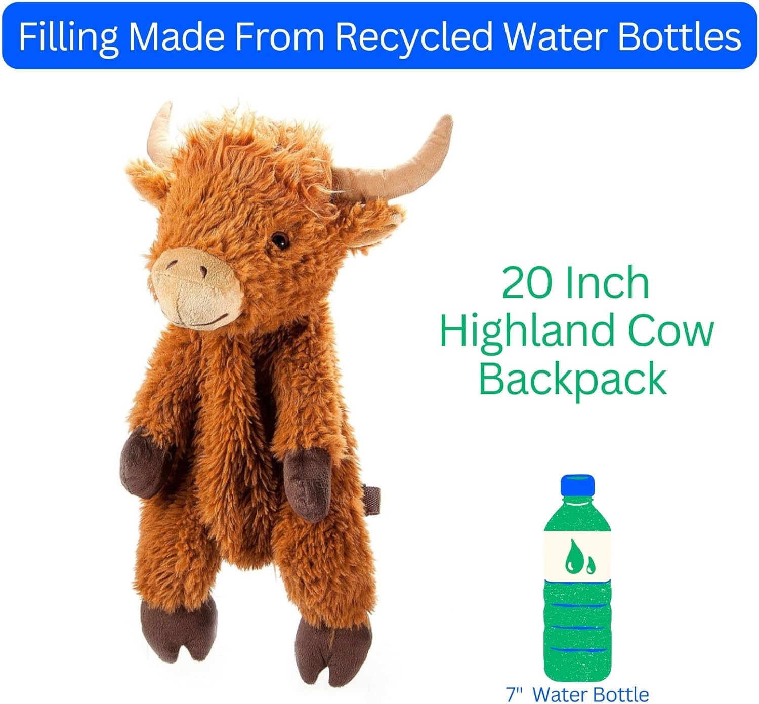 The Petting Zoo Highland Cow Stuffed Animal Plushie Backpack, Gifts for Kids, Wildlife Animal Toy, Brown Highland Cow Plush Toy Book Bag, 20 inches