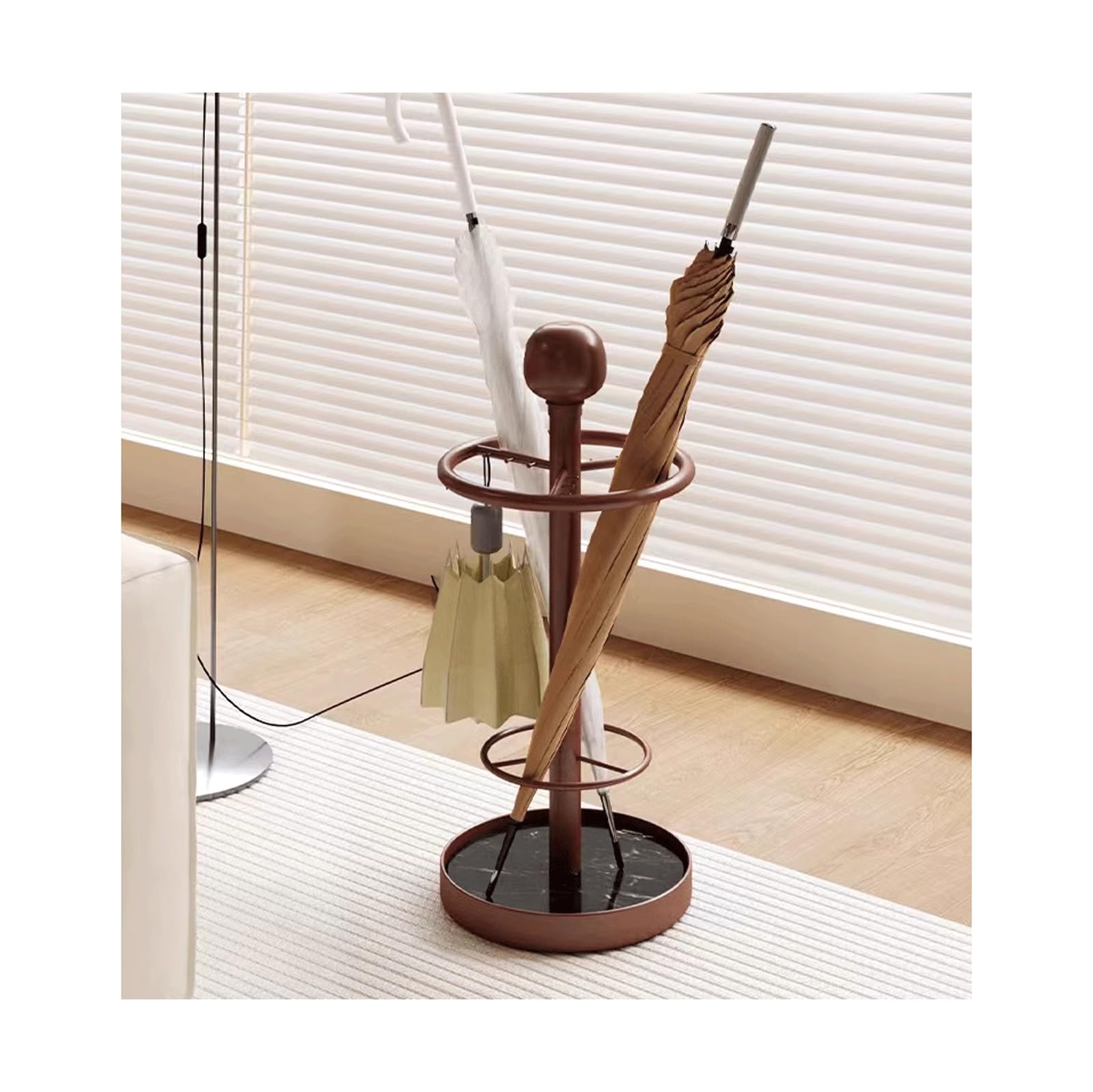Porte-Parapluie sur Pied en Fer Rond Bronze 30x52cm avec Bac