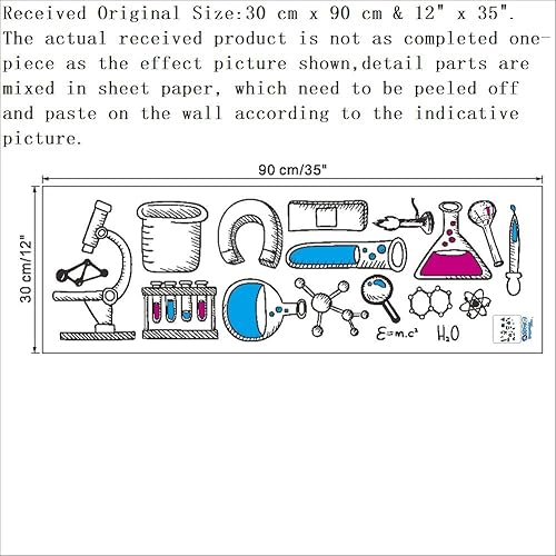 Miniatura 3 de BIBITIME Calcomanías de pared de laboratorio científico, de vinilo, herramientas para escuela, aula, guardería, dormitorio, niños, estudiantes,