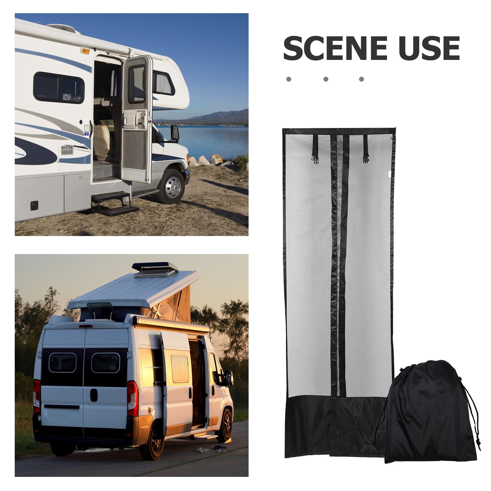 Rideau de Porte de Camping-Car 79x28 en Maille 420d Pa Noir