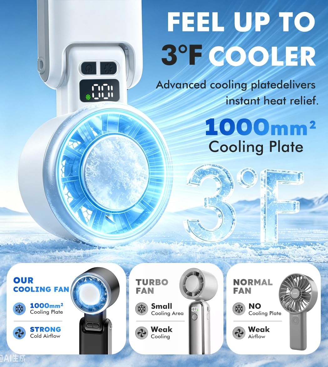 Handheld Fan with Ice Cooler, Portable Turbo Fan 5 Gear Wind Handheld Fan Rechargeable Up to 10 Hrs Pocket Fans with Strong Airflow for Travel/Outdoor/Home/Office, Gifts for Women & Men image 4