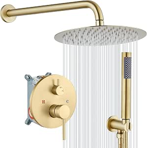 Gotonovo Shower Faucet Set with Rough-in Valve Trim Kit, Brushed Gold