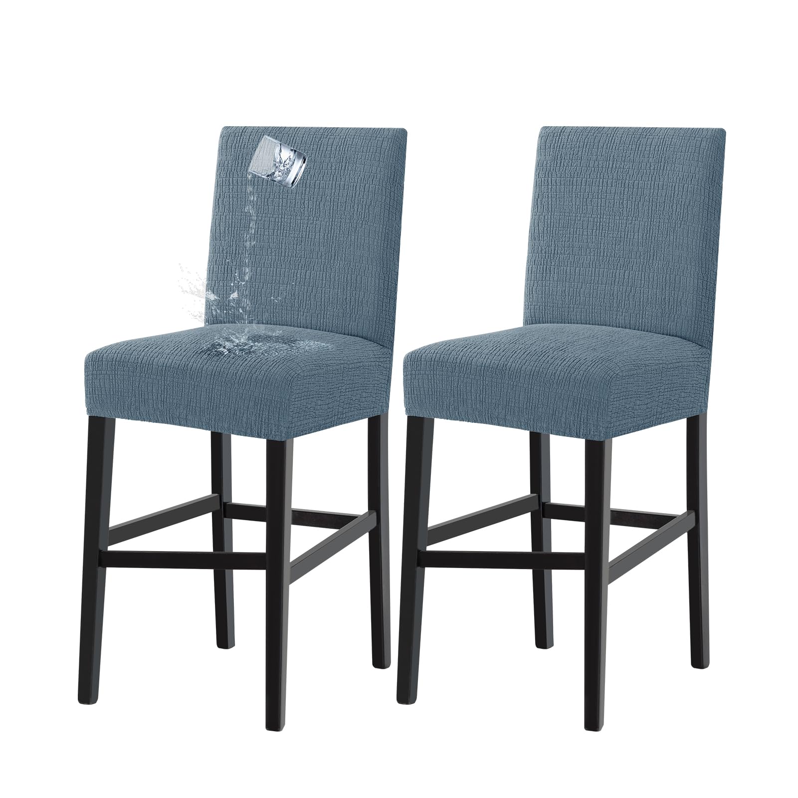 Turquoize 100% Waterproof Bar Stool Cover Stretch Washable Barstool Seat Covers Set of 2, Removable Bar Chair Covers with Backs, Counter Height Chair