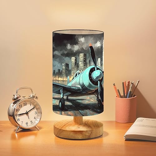 Lámpara de mesita de noche, color negro, verde azulado, avión, vintage, abstracto, aviación, rascacielos, moderna, lámpara de escritorio regulable