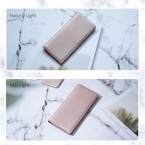 Miniatura 4 de Bveyzi Billeteras de cuero ultrafino con bloqueo RFID para tarjetas de crédito, billetera plegable para mujer, Oro Rosa, Cartera Rfid