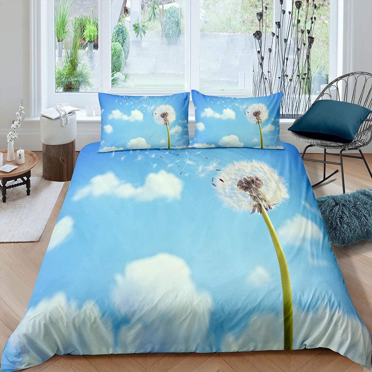 White Dandelion Super King zestaw pościeli, luksusowy miękki zestaw pościeli z mikrofibry dla dzieci nastolatków dorosłych, 1 poszewka na kołdrę 260 x 220 cm z zamkiem błyskawicznym i 2