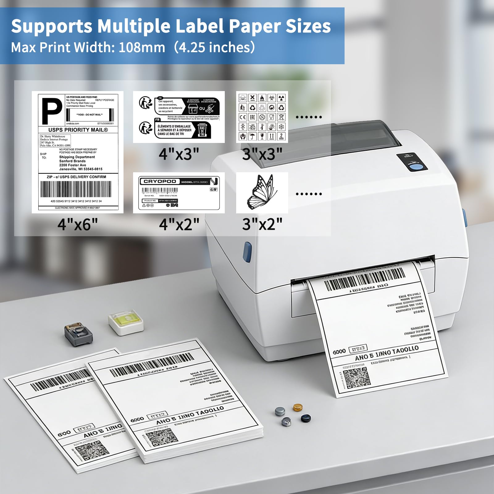 Stampante termica per etichette di spedizione, stampante termica portatile per etichette per indirizzi 4x6 per piccole imprese, supporta iPhone, Android e Windows, ampiamente utilizzata per