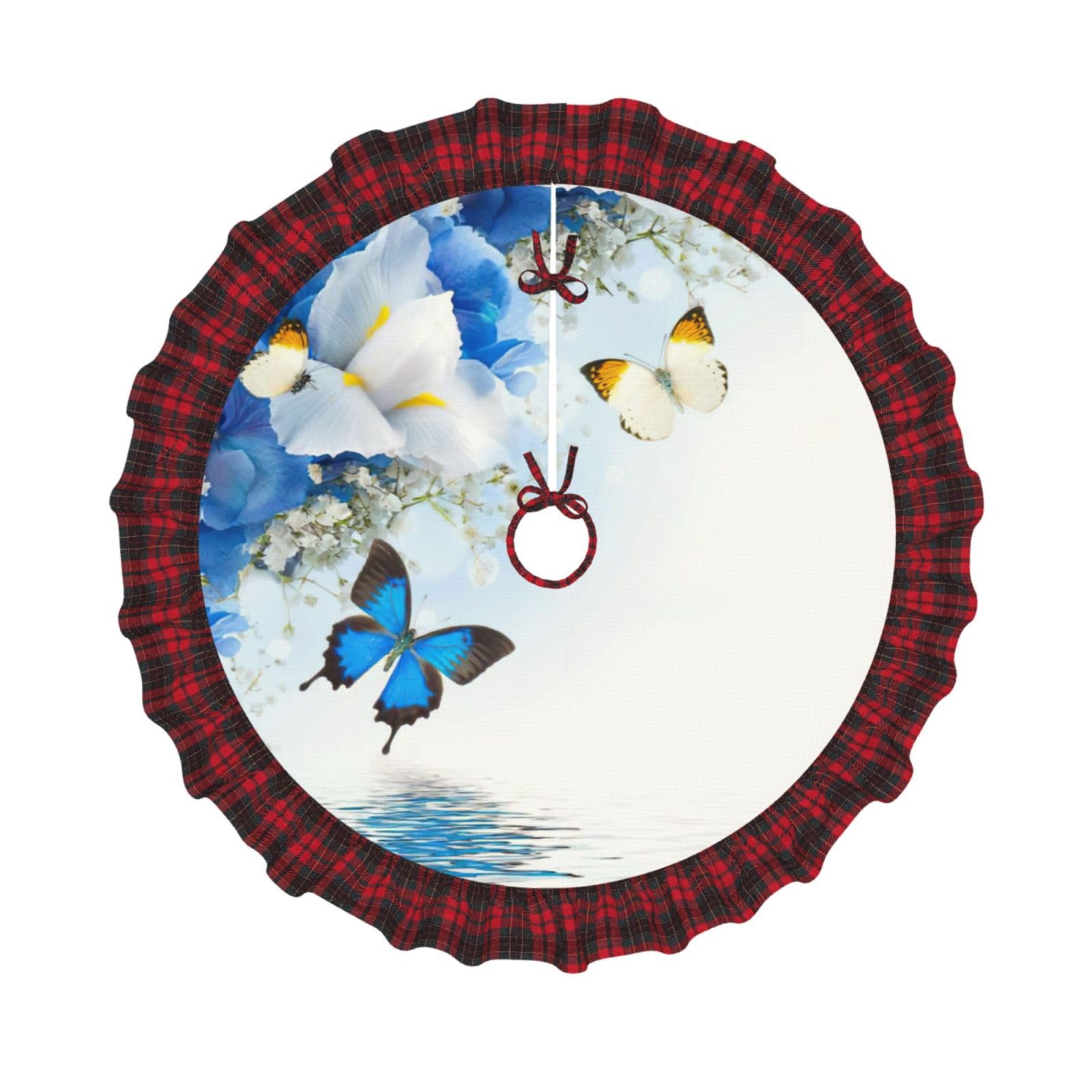 Jupe de sapin de Noël avec fleurs et papillons pour décorer le salon en fête