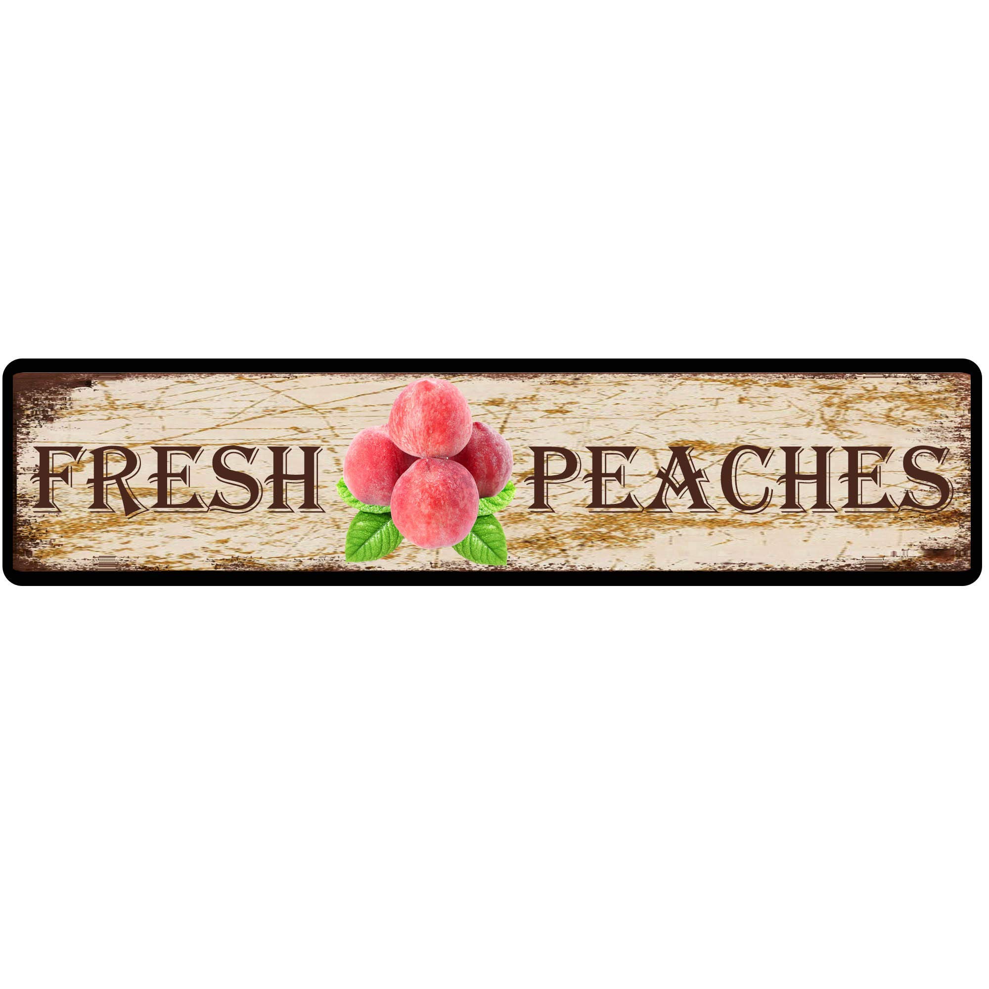 Vintage Retro Fresh Peaches 4x16 Inch Art Plaque for Bedroom Kitchen Garden Wall Pub Club Coffee Hanging Decor