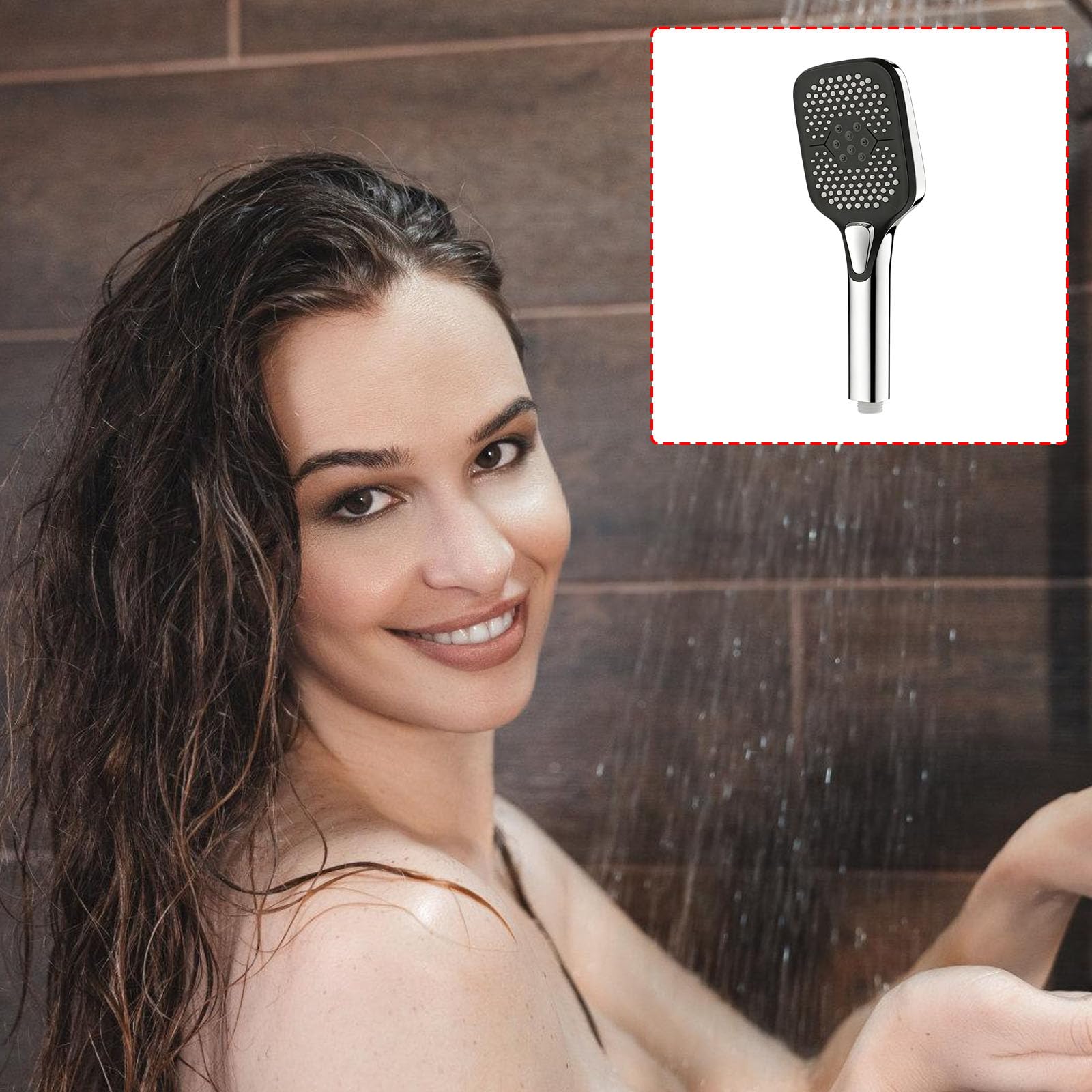 Großer Regenduschkopf mit 6 Strahlarten, Silver C