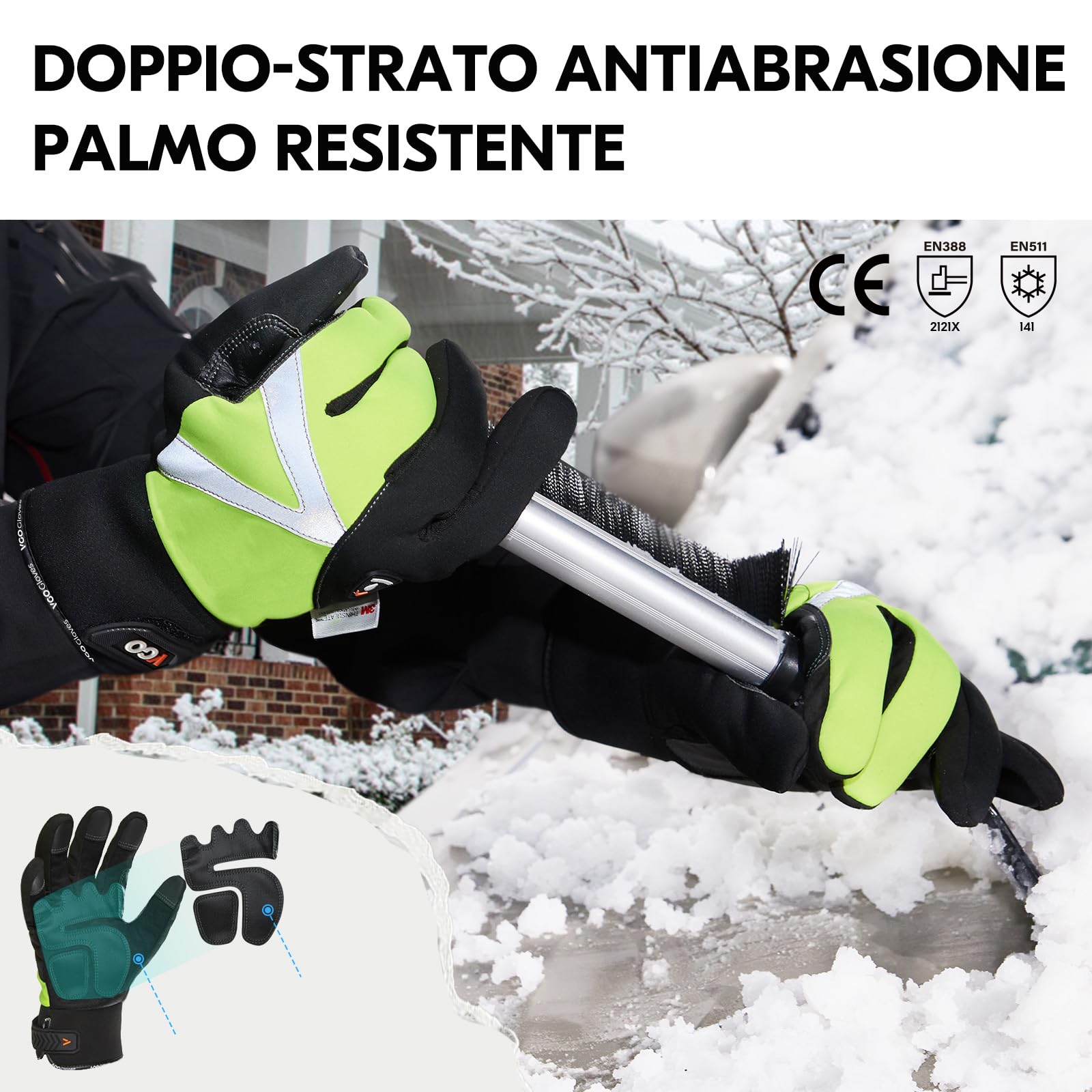 Vgo... 2 paia Guanti da Lavoro Invernali Impermeabili Termici da -20 ℃, Guanti da Meccanico Caldi Uomo a 6 Strati con Touchscreen per Camionista Edilizia Multifunali