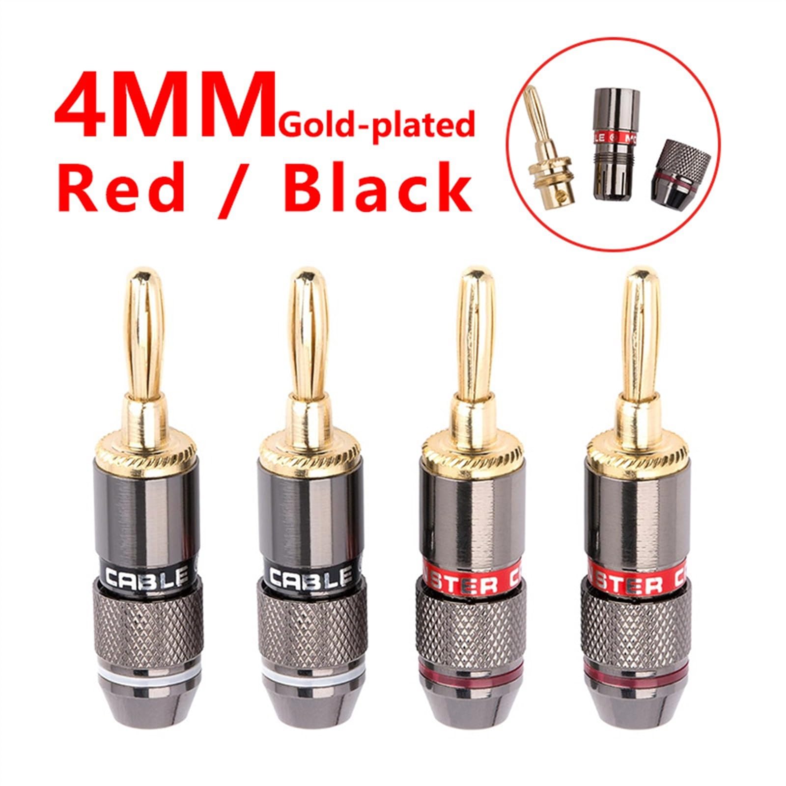 10 sztuk pozłacanych 24 K wtyków bananowych 4 mm z nakrętką do gniazda audio, wtyczka głośnikowa Gun Metal (10 czarny)