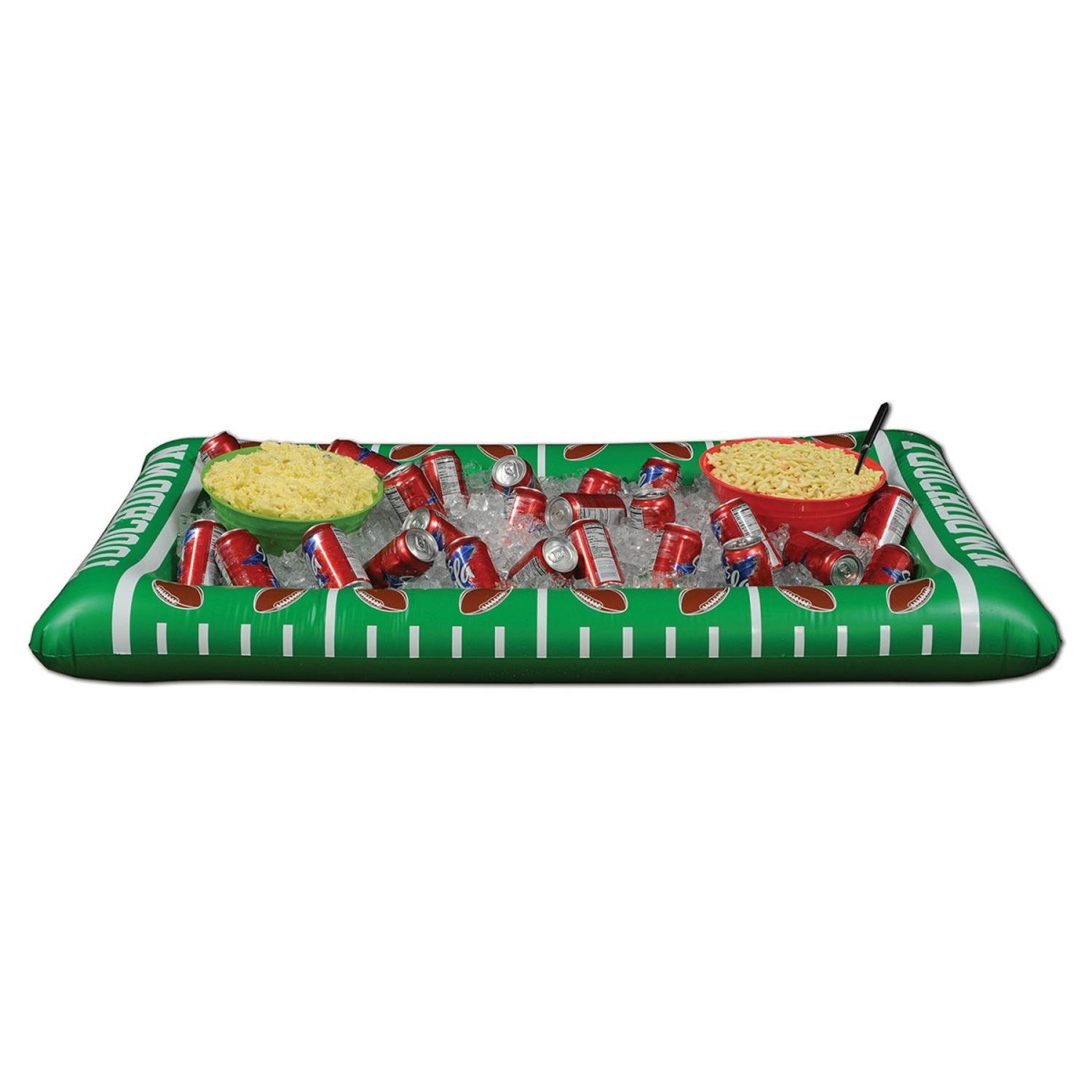 Pack of 6 Green and White Inflatable Football Game Day Buffet Coolers 53.75"