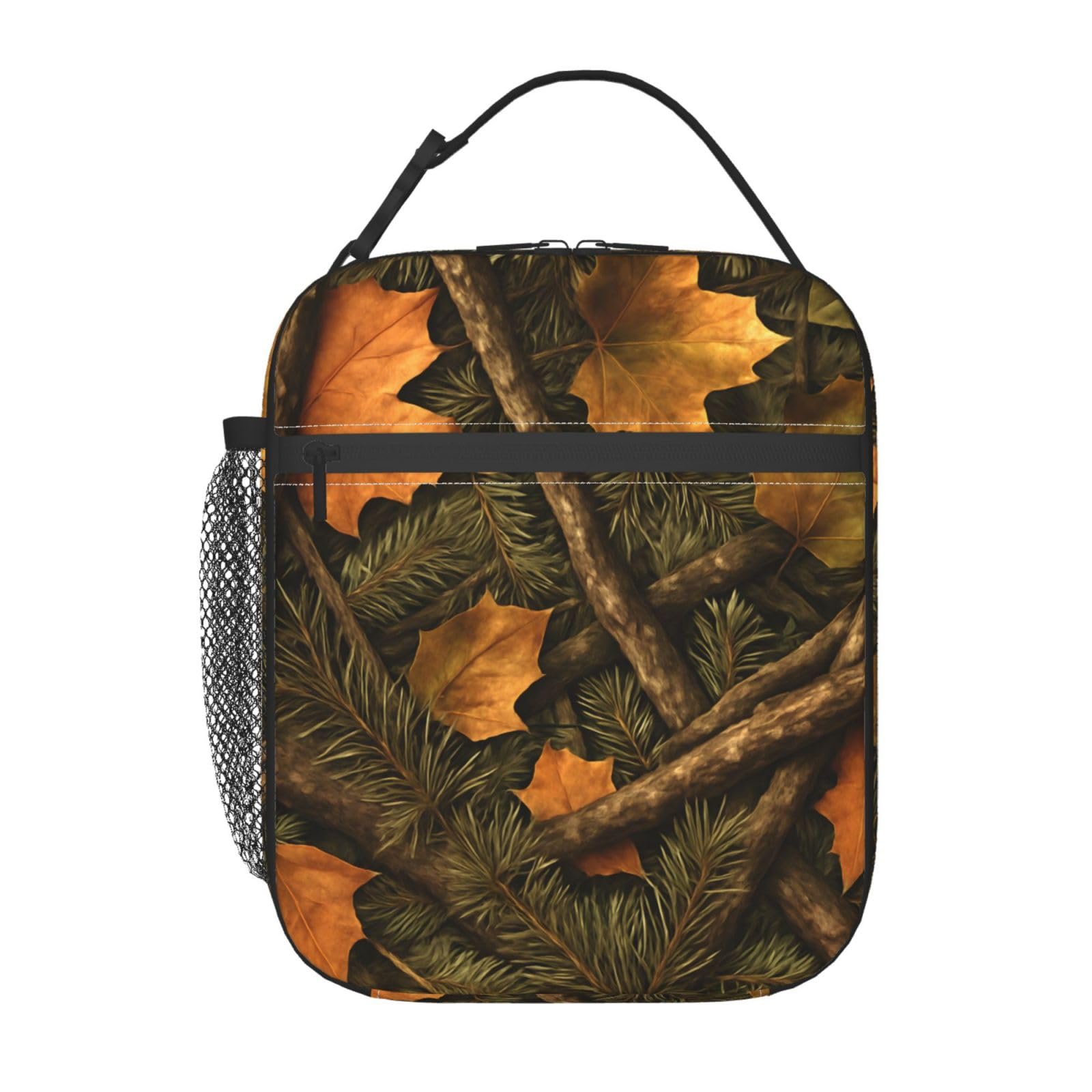 cromcu Autumn Forest Leaf Lunch Box for Men Women, Fall Maple Pine Woodland Reusable Thermal Insulation Cooler Tote Bags, Nature Lover Insulated Bag for School Picnic Camping Outdoor Travel, Gifts