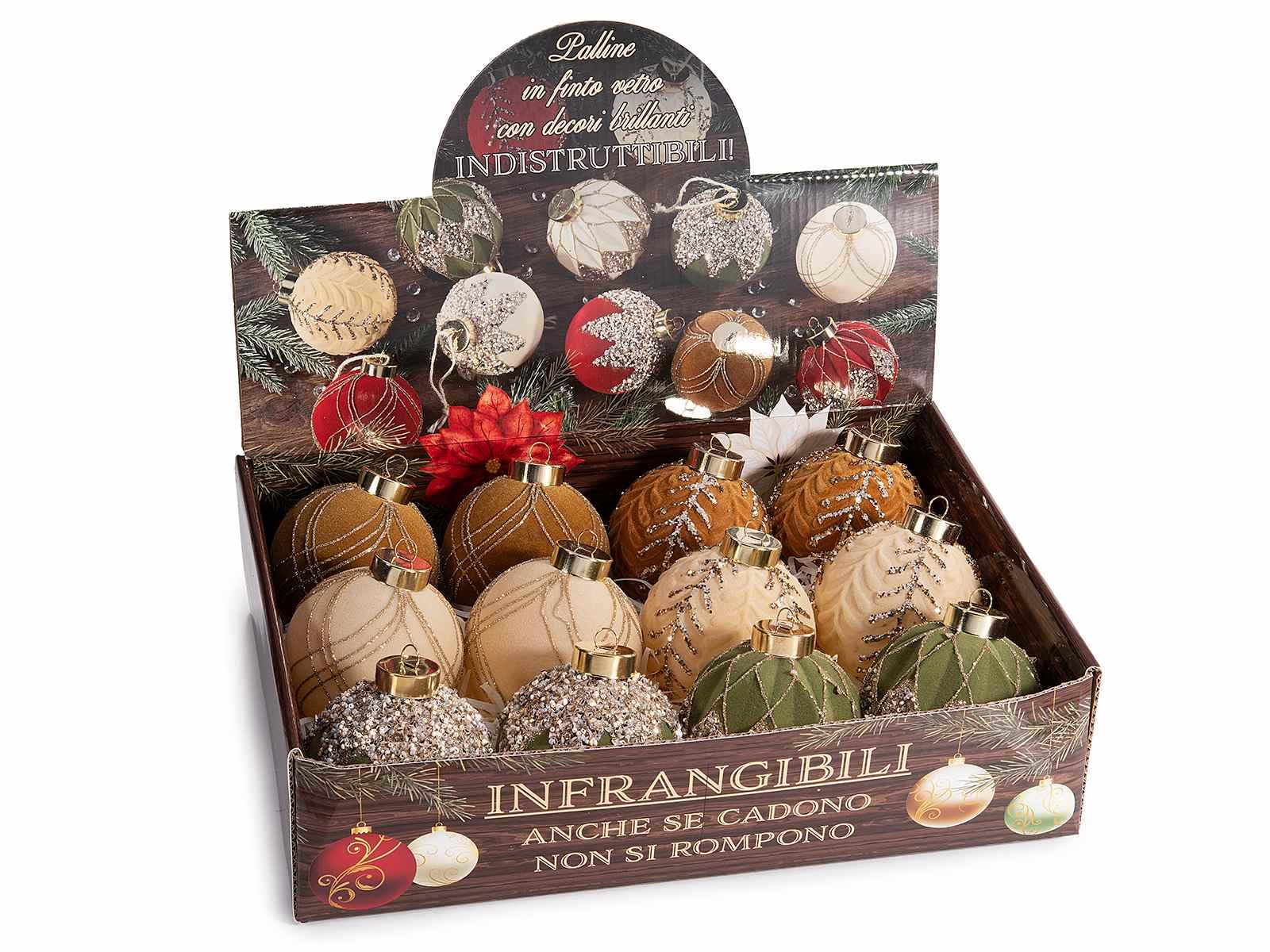 Gruppo Maruccia – Boules de Noël en faux verre avec décorations à suspendre – Décorations pour l'arbre et la maison – Lot de 12 pièces – Diamètre 7,5 cm