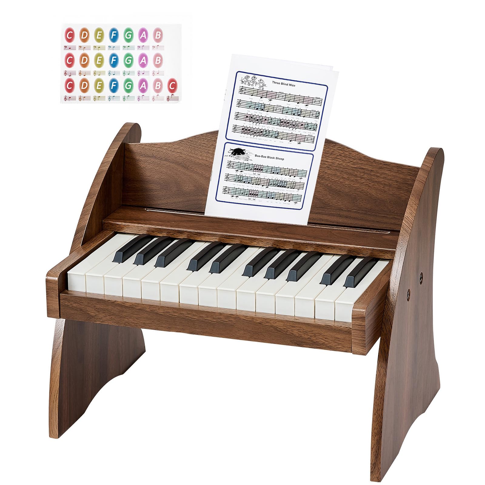 VEVOR Tastiera per Pianoforte per Bambini in Legno a 25 Tasti, Mini Strumento Musicale Giocattolo Educativo con Suono Realistico, Doppia Alimentazione, Volume Regolabile per Bambini Piccoli