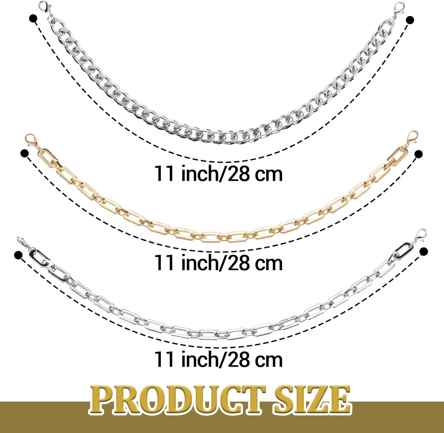 3 Pcs Trucker Hat Chains 3pcs Detachable Diy Metal Chains Women Man Bill Decoration For Hat Bill Decoration, Gold & Silver Hat Chains For Women Trucker Hat Cap Accessories 11" - Image 2