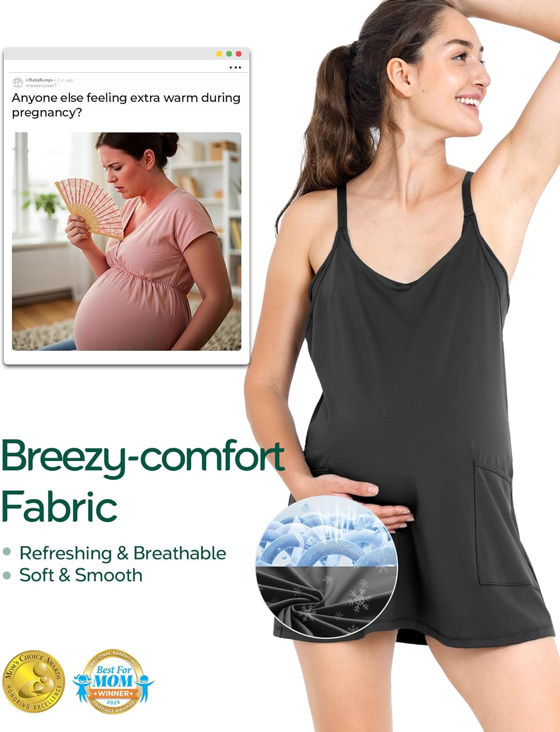 (Large) Active Maternity mini Dress Romper with Breezy Comfort Designed for Pregnant Women Perfect for Postpartum and Everyday Wear Large Black
