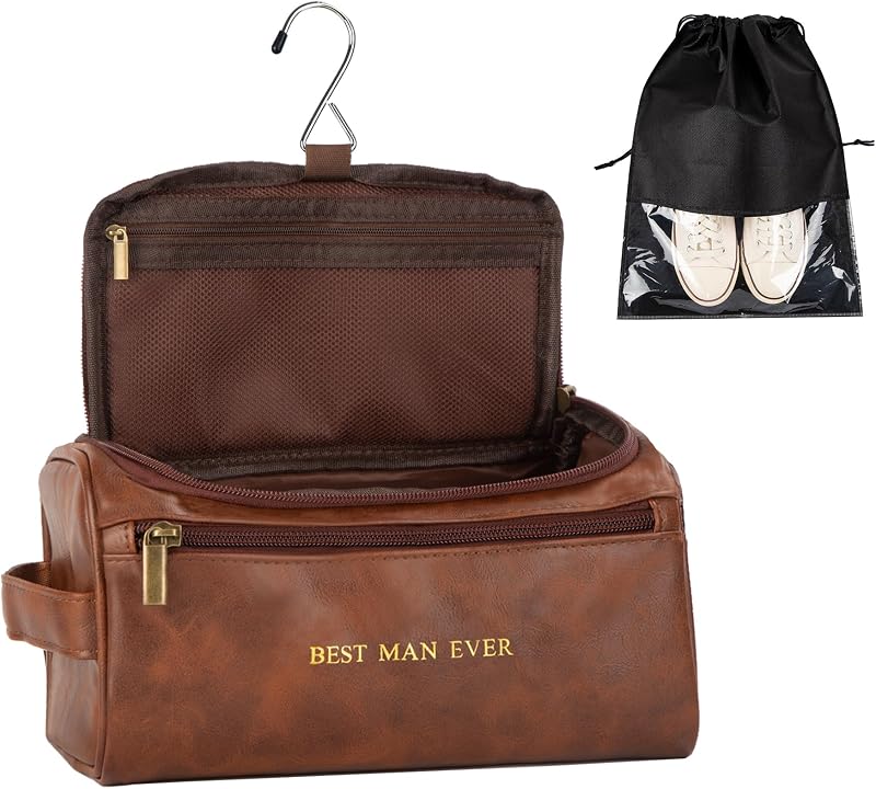 Necessaire masculina Flycalf marrom com estampa Hot Foil Stamping, zíper e gancho