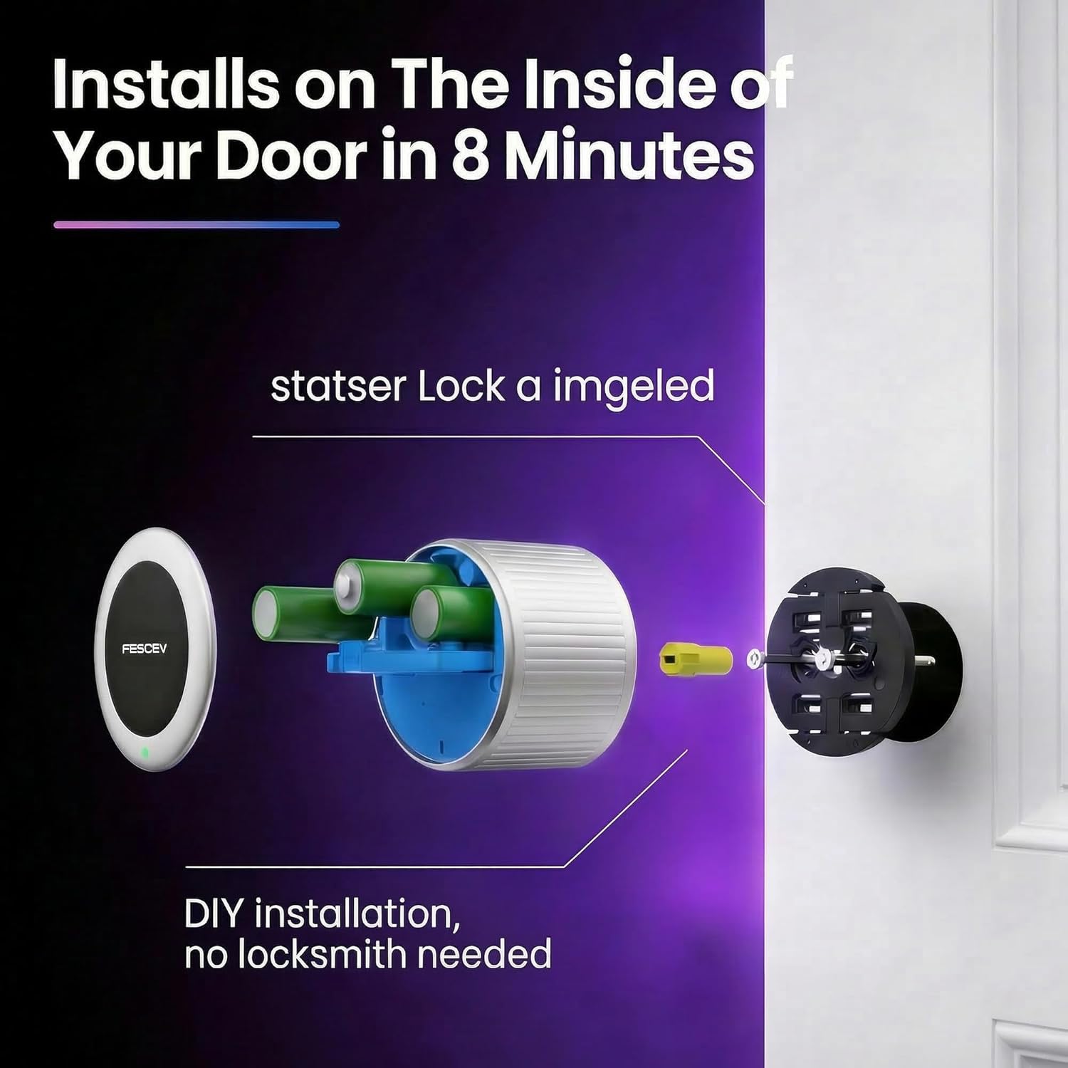 Smart Lock Front Door, 8-Min DIY Install, Built-in Wi-Fi No Hub Needed, Auto-Lock & Door Ajar Alert, 10-Month Battery, Compatible with Alexa, Retrofit Lock for Renters & Homeowners, Silver