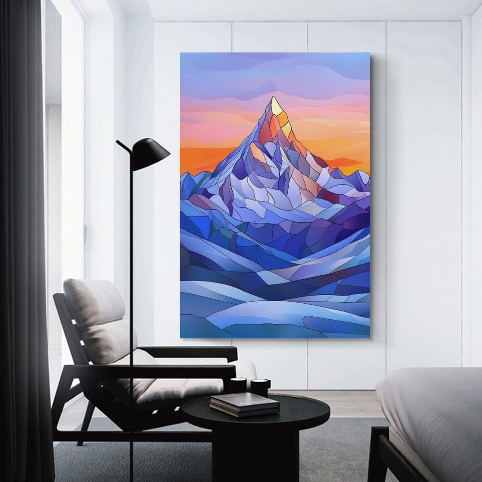 Junmoney Stained Glass Mountain Wall Picture Print, 20x30inch(50x75cm), for Art Walls, Layered Displays Or Homes, Home Wall Art for Statement Displays