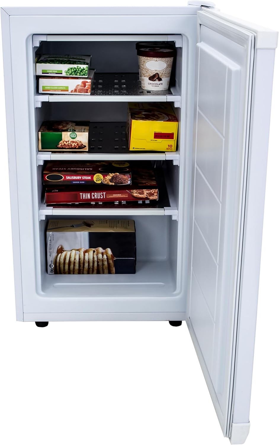 Avanti Upright Freezer Compact Design with 3 Fixed Metal Shelves, Reversible Door Adjustable Temperature Control and Flush-Back Design Perfect for Home, Office, Basements & More, 2.8-Cu.Ft, White
