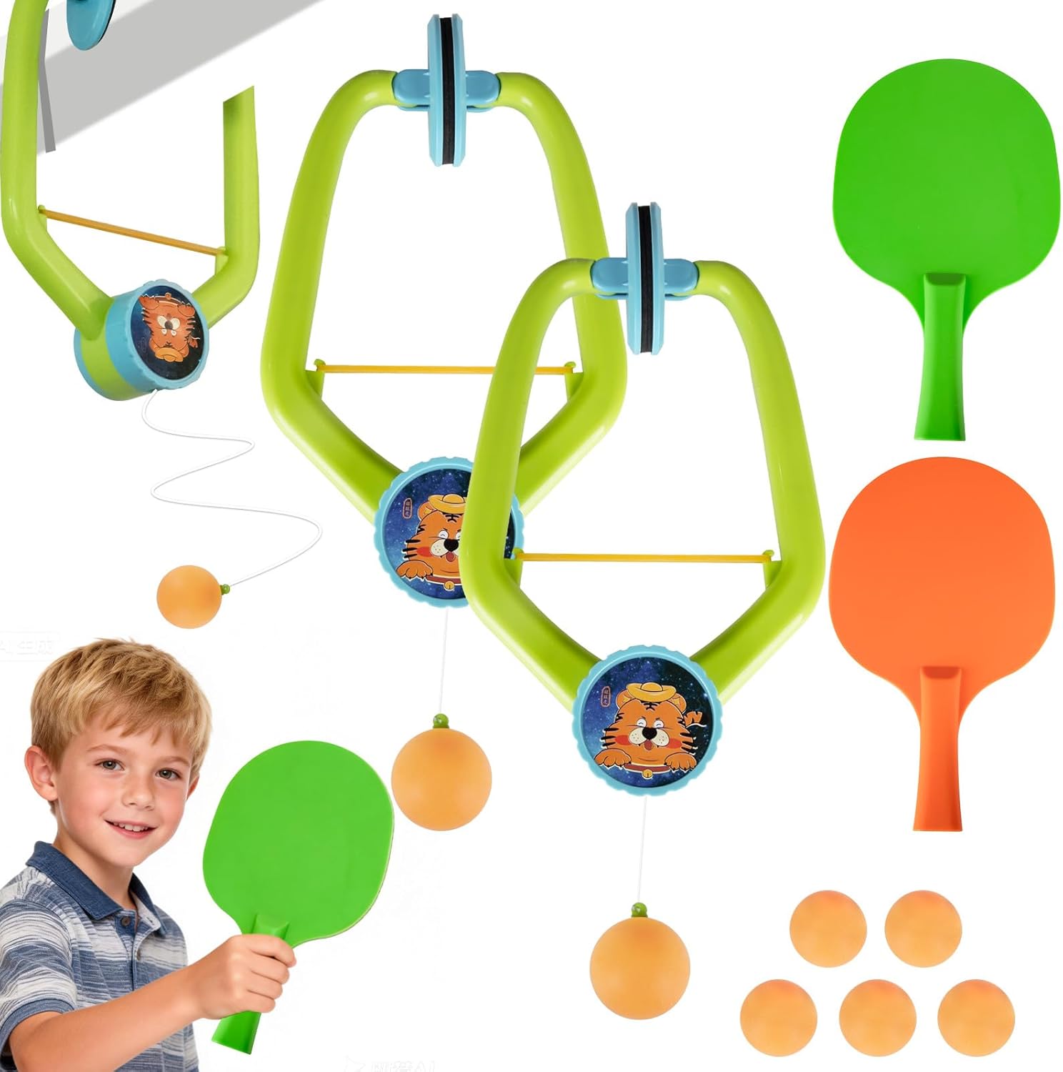 Door Ping Pong Game, Indoor Sport, Suitable for Children. The Portal-Style Table Tennis Set is Adjustable and Includes Paddles and Balls, Making it Suitable for Daily Practice