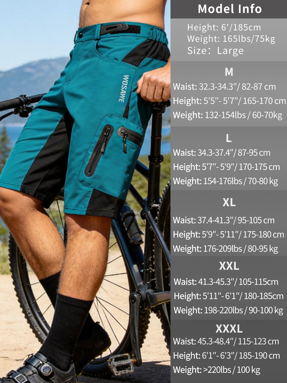 WOSAWE Pantalones Cortos de Ciclismo para Hombre Transpirable Sueltos MTB Ropa Interior Pantalones