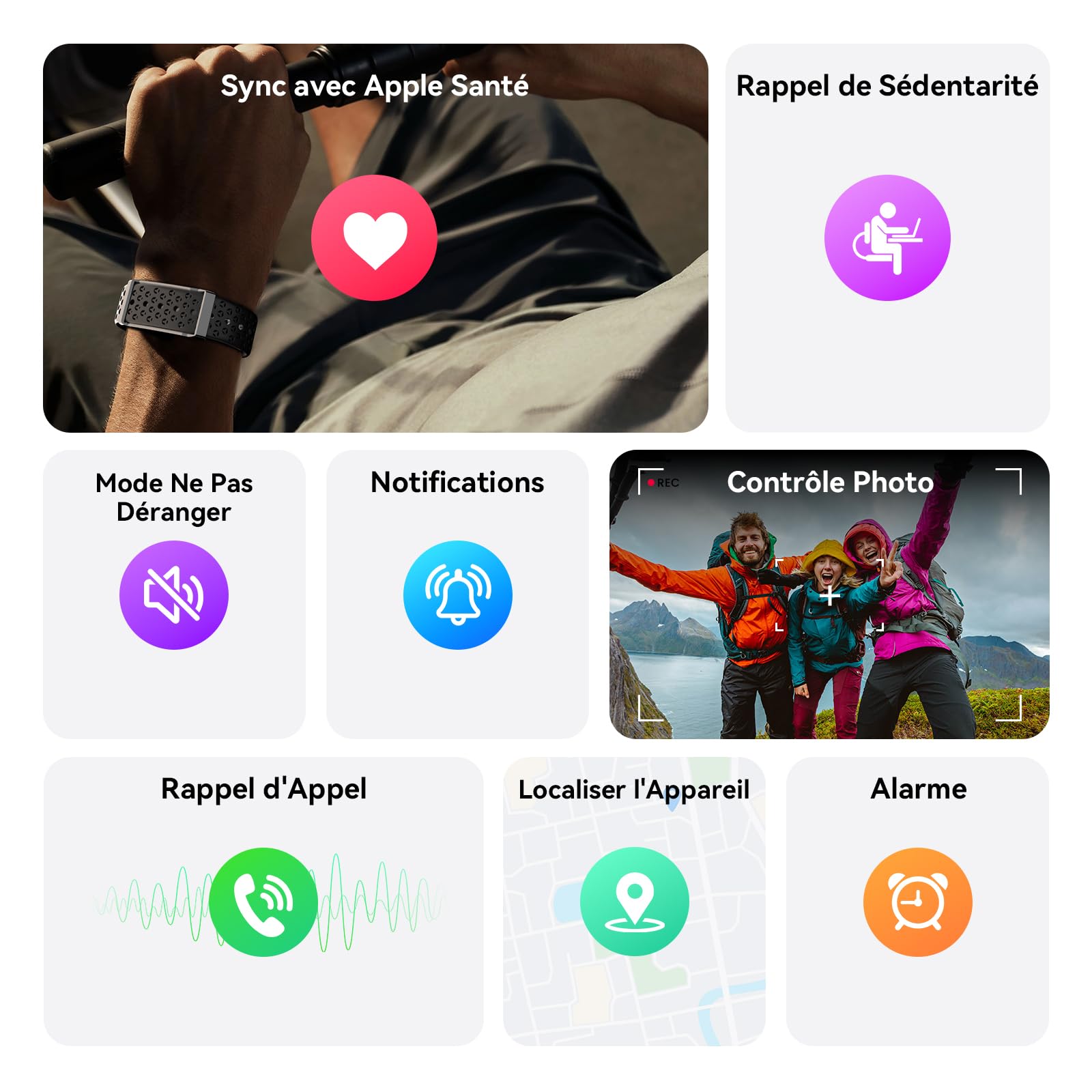 Smart Fitness Tracker Smartwatch sans Écran Noir | Suivi 24/7 Activité, Sommeil & Fréquence Cardiaque, 170+ Multisports, Autonomie 35 Jours, IP68 pour Femme Homme