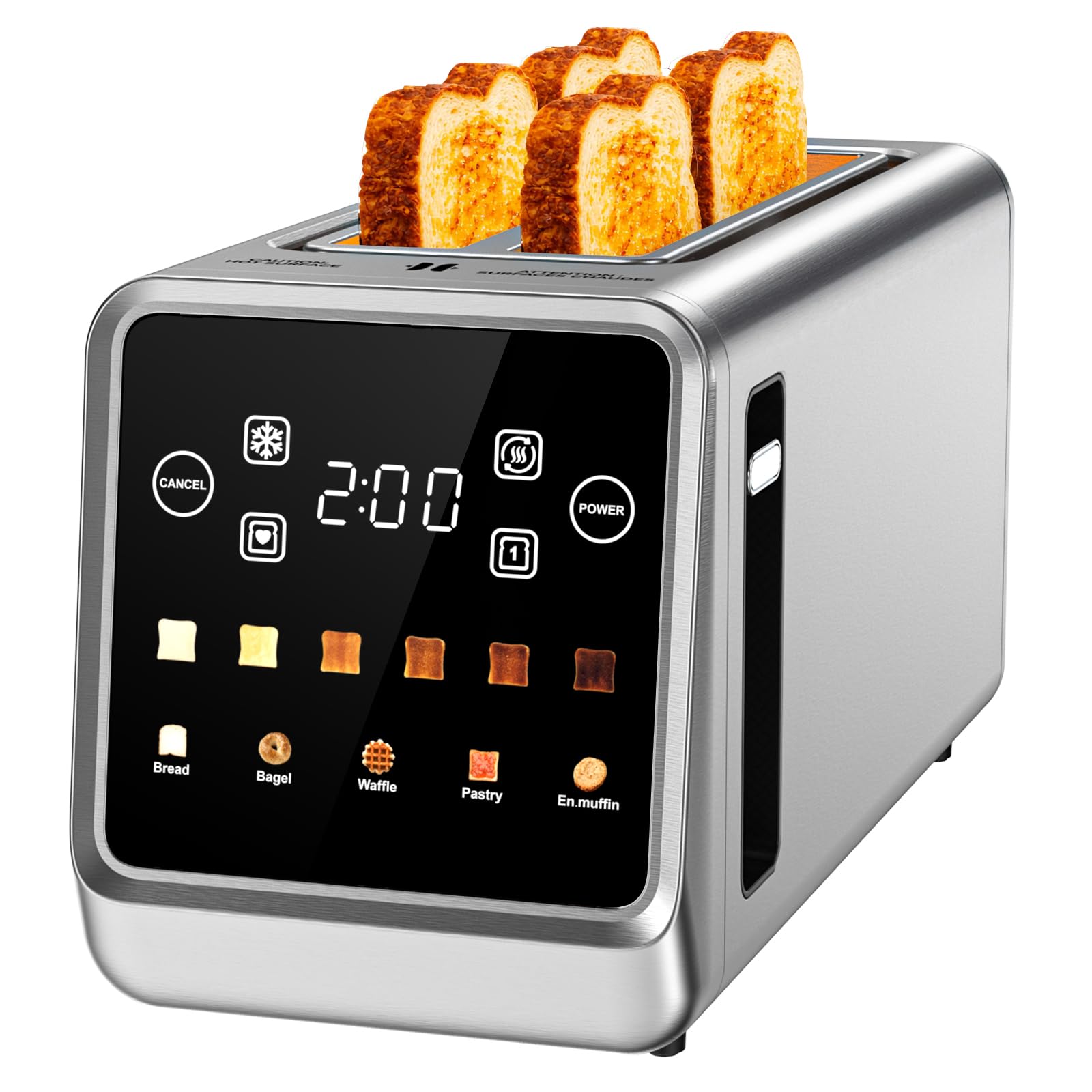 Toaster 4 Slice Long Slot with Digital Touchscreen &amp; 1-Touch Memory for Family | Stainless Steel for Bagels &amp; Artisan Bread | Defrost Reheat &amp; Single-Slice Modes